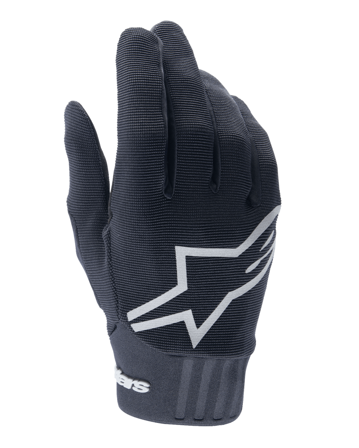 Alpinestars Youth A-Dura handschoenen, mountainbikehandschoenen, zwart, groot wit ster-logo op de rug van de hand, gestructureerde stof met geribbelde polsdetails, flexibel ontwerp voor off-road fietsen