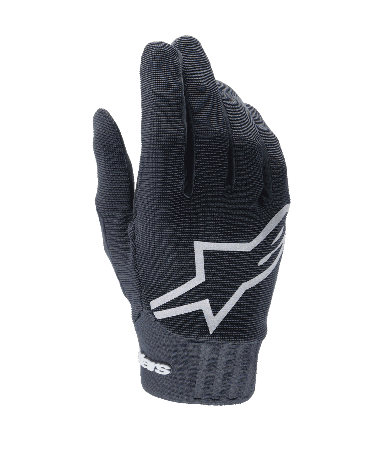 Alpinestars Women's Stella A-Dura Gloves, Black MTB Gloves, prominent white star logo on the back, ribbed textile texture, snug fit with neoprene cuff for mountain biking
