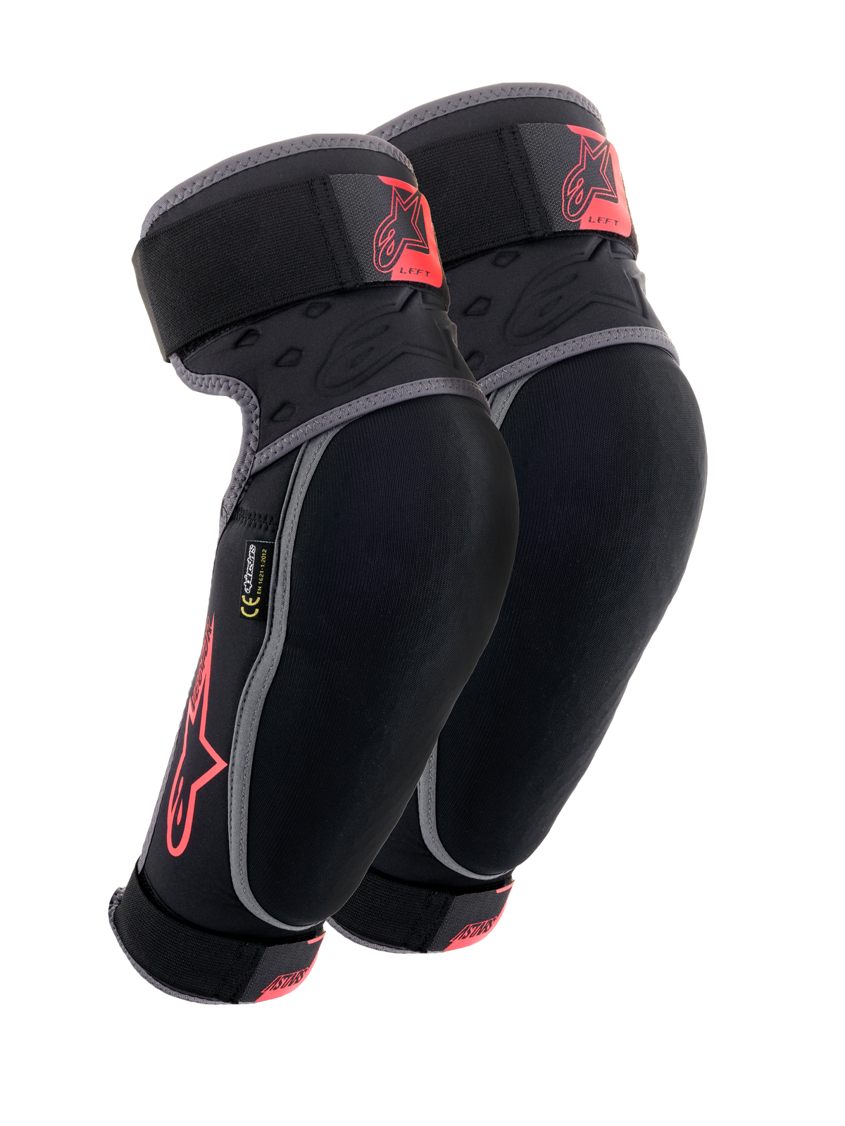 Alpinestars Vector elleboogbeschermers, zwart, antraciet en rood, MTB-bescherming, paar beschermers met grijze biezen, rood sterlogo en Vector-branding, verstelbare banden en ergonomische compressiepasvorm