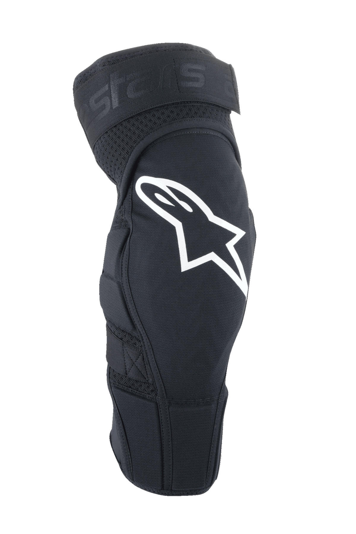 Alpinestars A-Impact Plasma Elite kniebeschermer, MTB-kniebescherming, zwart met wit Astar-logo, ergonomisch voorgevormd ontwerp met mesh-ventilatie, verstelbare dubbele bandsluiting