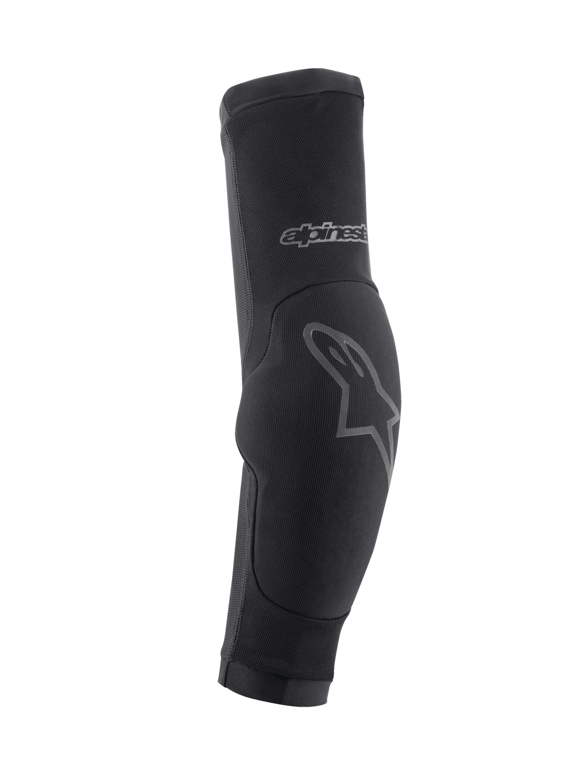 Alpinestars Paragon Plus elleboogbeschermers, MTB-elleboogbeschermers, zwart met grijze logo-accenten, slip-on mouwontwerp met een gepolsterde elleboogzone en ademend mesh-materiaal, beschermende uitrusting voor mountainbiken