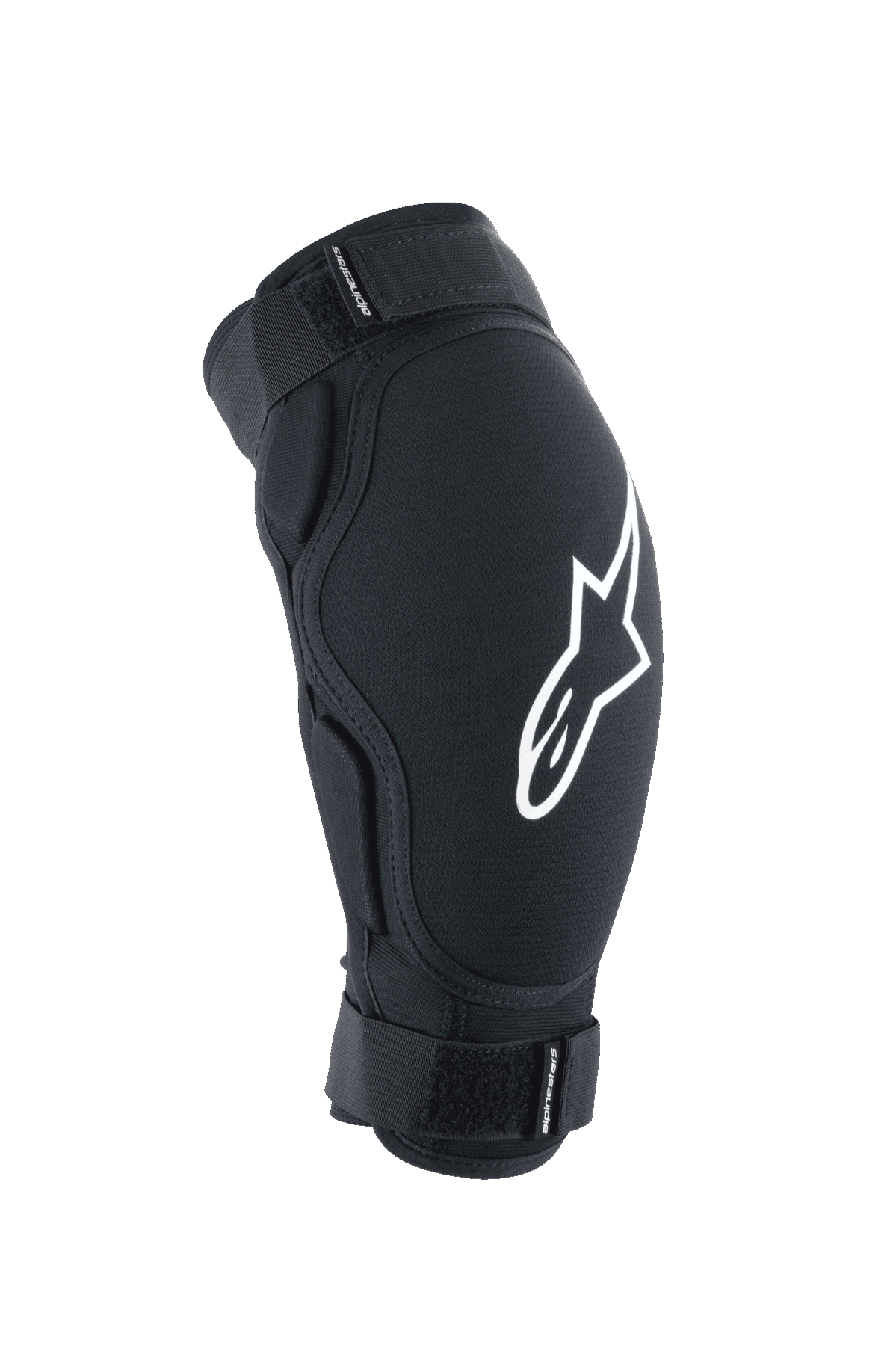 Alpinestars A-Impact Plasma Pro elleboogbeschermer, MTB bescherming, zwart met wit logo, voorzien van dubbele verstelbare klittenbandsluitingen en een ergonomisch voorgevormd ontwerp