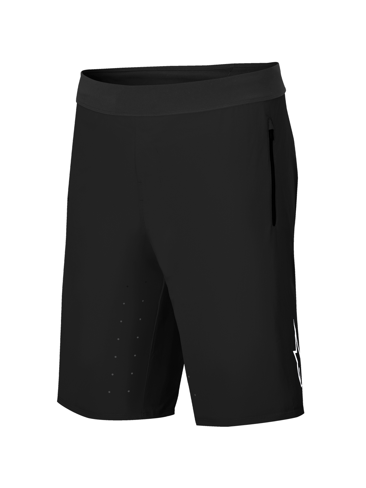 Alpinestars A-Aria Lite Short, mountainbike-short, zwart, voorzien van een brede tailleband, zijzak met ritssluiting, lasergesneden ventilatieopeningen aan de binnenzijde van de dij en wit Astars-logo, performance trailuitrusting