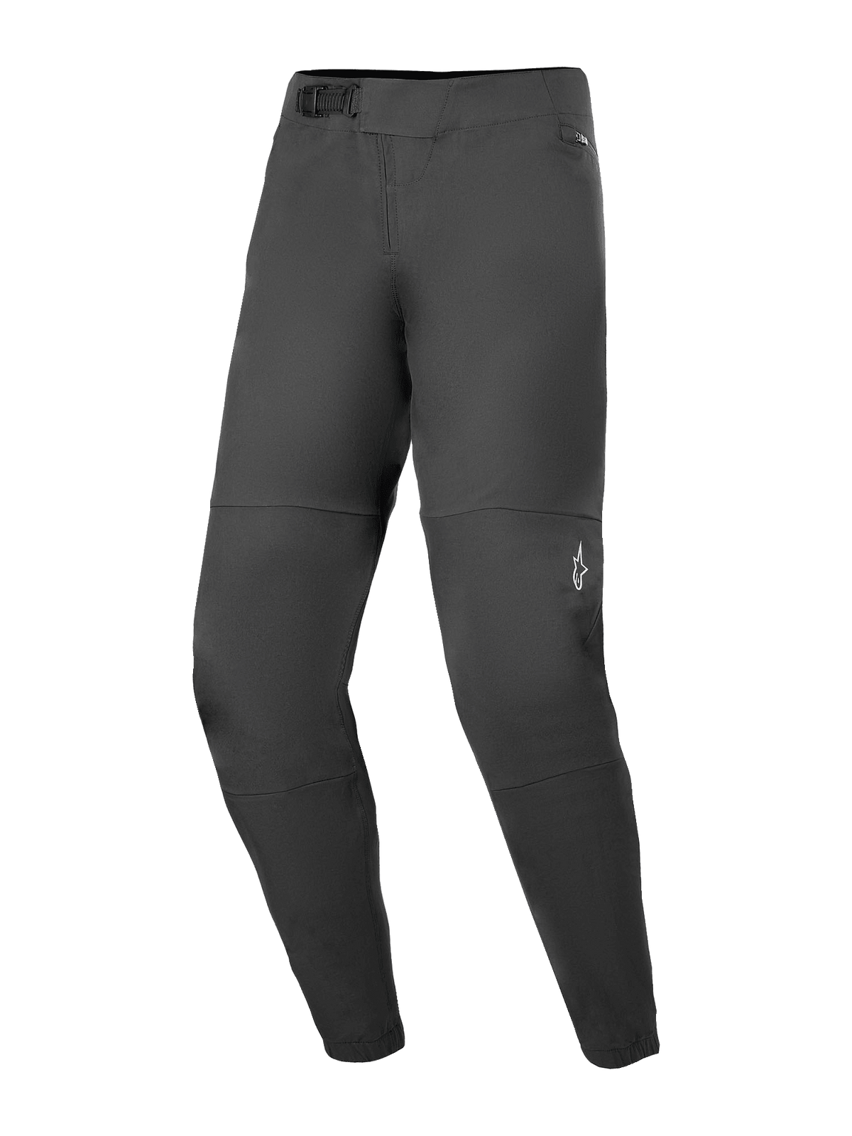 Alpinestars A-Dura Elite broek, mountainbikebroek, zwart, voorzien van een ratelsluiting aan de voorzijde, zakken met rits en meshvoering, en elastische boorden, klein wit Alpinestars-logo op de linkerpijp, duurzaam Cordura-materiaal voor off-road fietsen