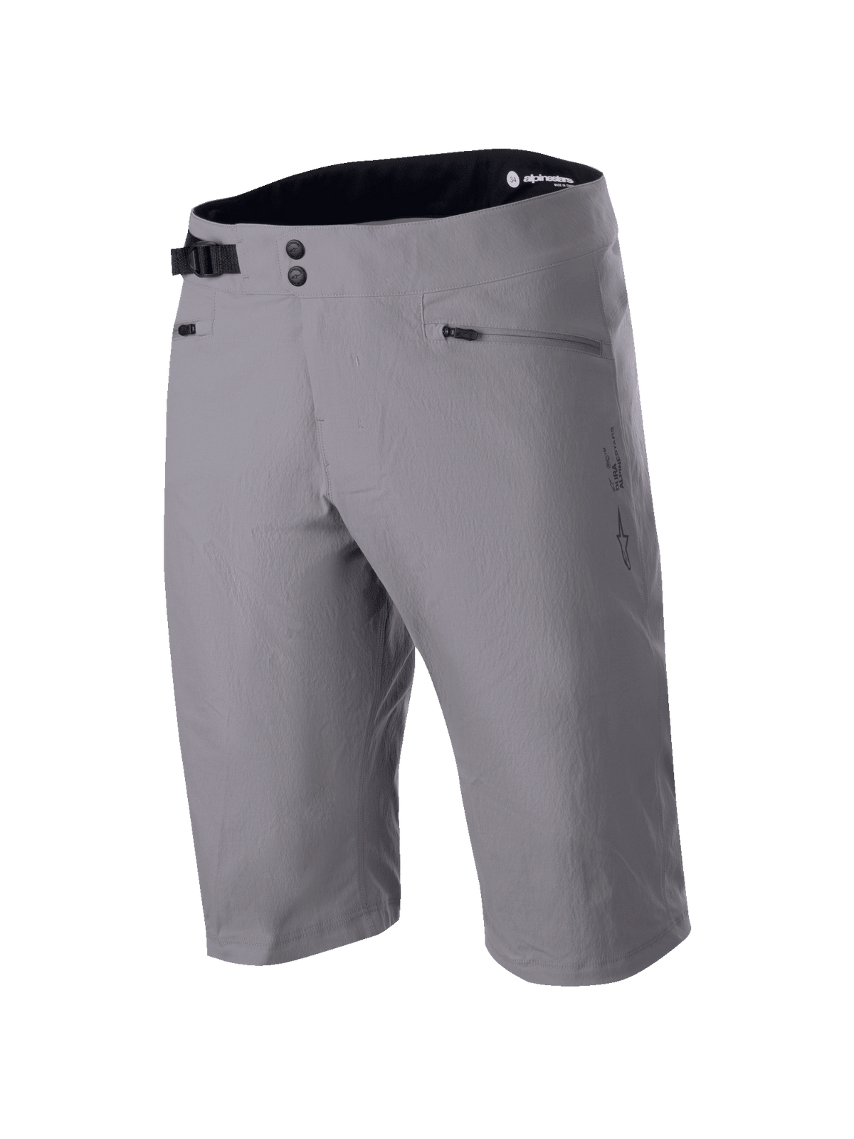 Alpinestars A-Dura Shorts, MTB-shorts, donkergrijs, knielengte ontwerp met dubbele drukknoopsluiting en verstelbare zijsluiting, zakken met rits, technische 2-way stretchstof voor mountainbiken
