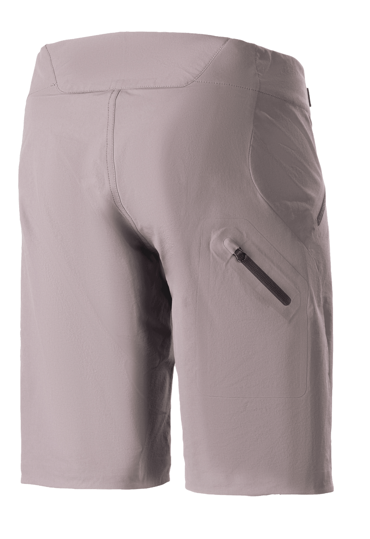 Alpinestars Stella Drop Algorithm dames mountainbike short, Sparrow Gray grijs, achteraanzicht met een gelijmde zak met rits op het been, technische stretchstof met een specifieke damespasvorm, ontworpen voor performance trail en off-road fietsen