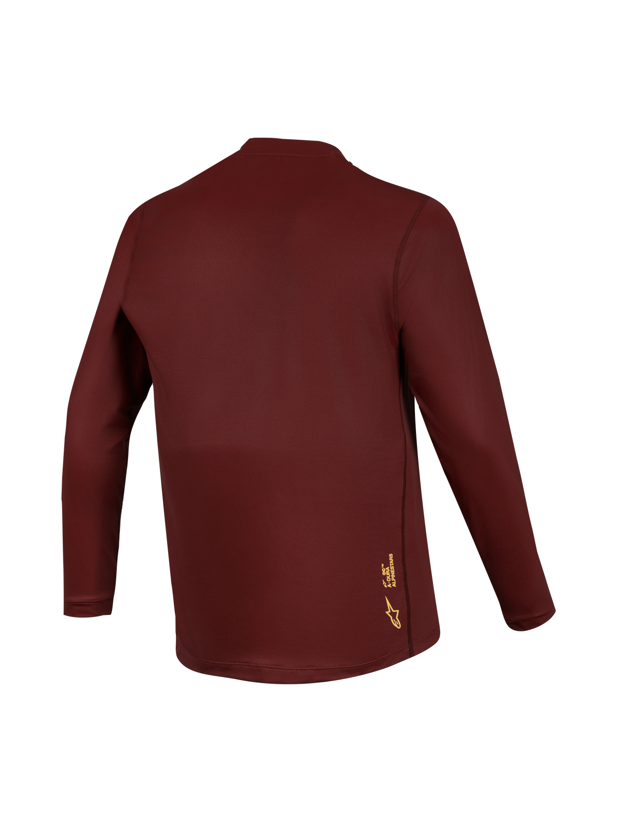 A-Dura Ride Long Sleeve Jersey in Bordeaux, featuring performance jacquard fabric and back-side yellow logo branding.