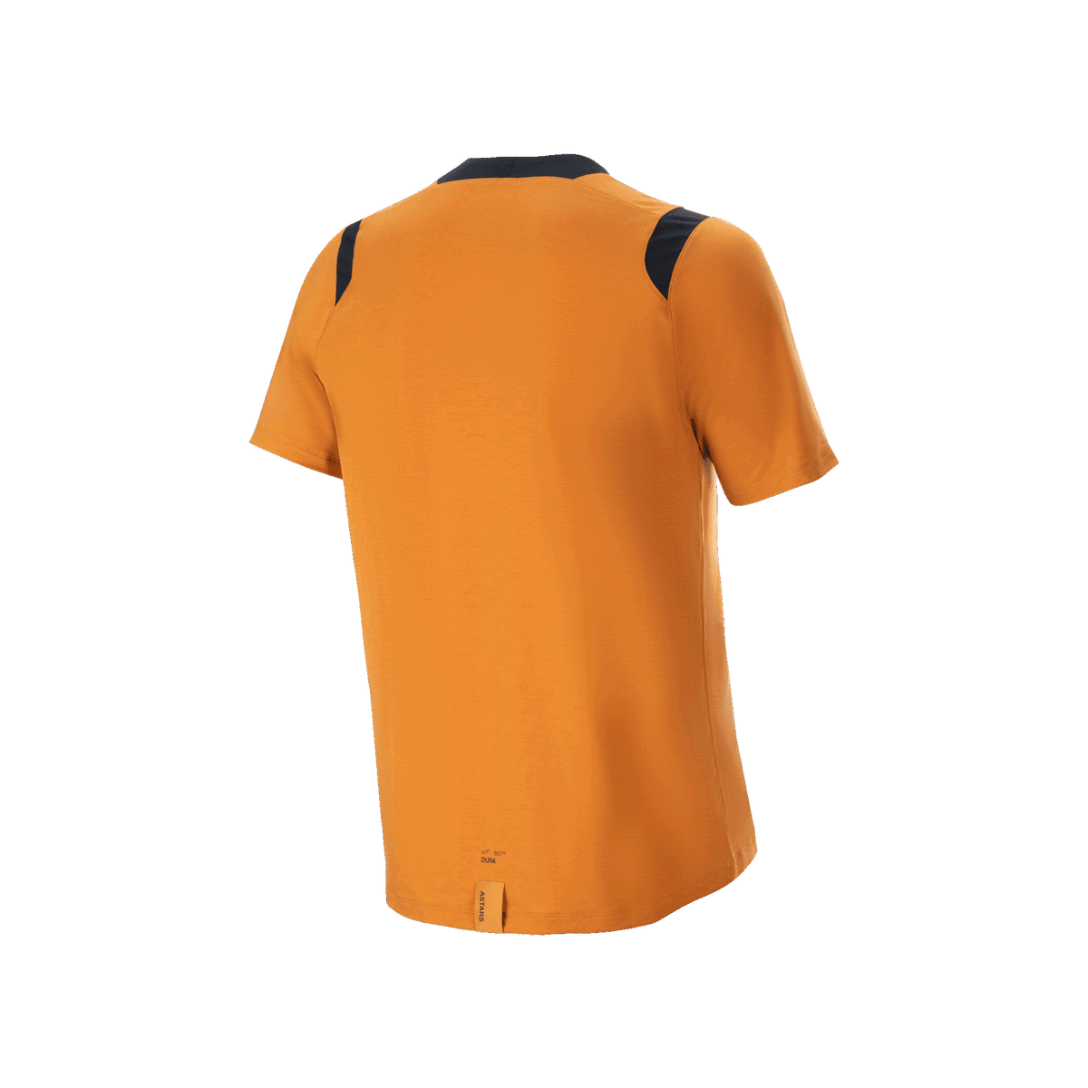 Alpinestars A-Dura Dri Wool Jersey met korte mouwen, Dark Gold, achteraanzicht met zwarte mesh-panelen op de schouders en een langere achterzijde, performance wielerkleding
