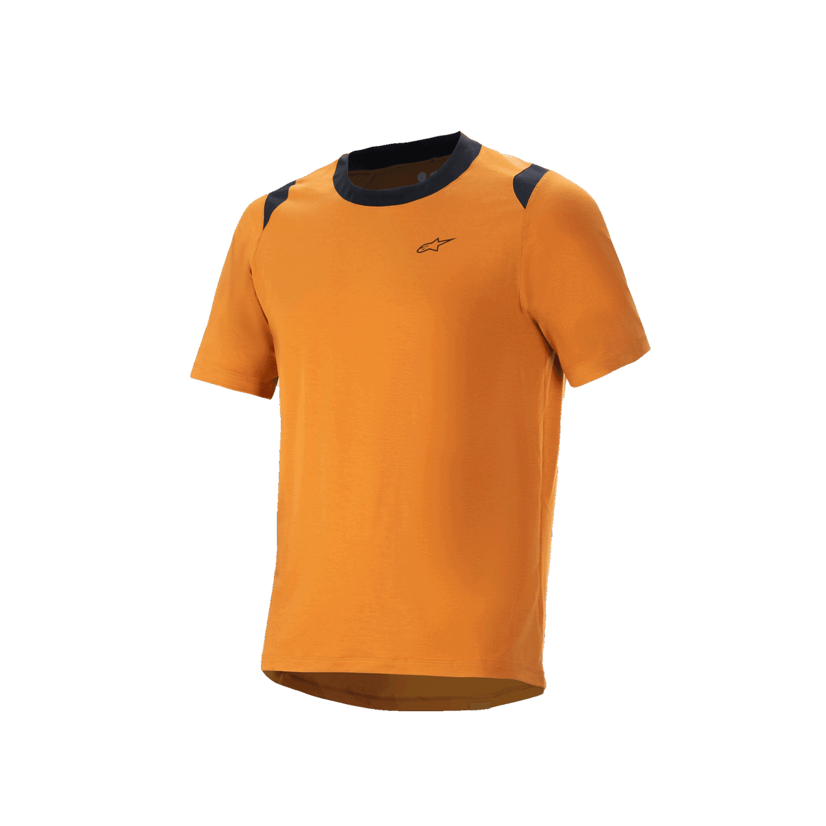 Alpinestars A-Dura Dri Wool jersey met korte mouwen, MTB-fietsshirt, donkergoud met zwarte accenten op de kraag en schouders, klein logo op de borst, technische mountainbikekleding