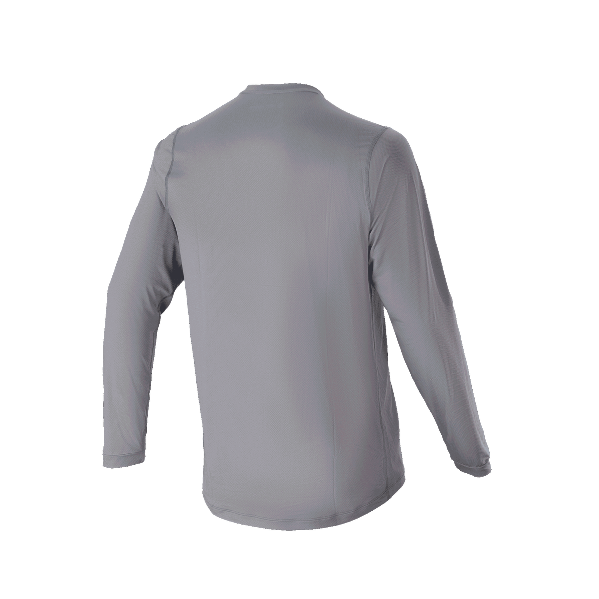 Alpinestars A-Dura Rocker Jersey met lange mouwen, donkergrijs, achteraanzicht dat de langere drop tail benadrukt, casual MTB-fietskleding met een normale pasvorm
