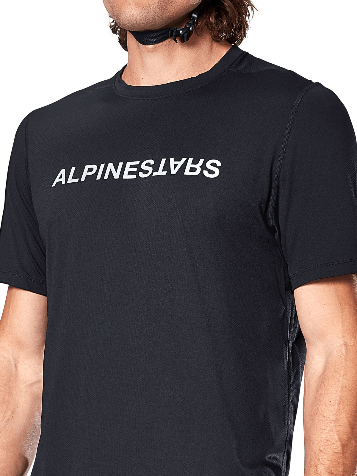 Alpinestars A-Dura Switch jersey met korte mouwen, heren-mtb-shirt, zwart met wit borstlogo en jacquardstof.