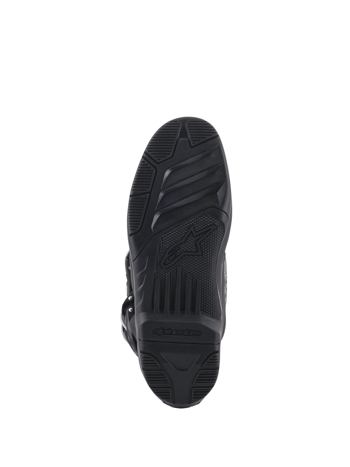 Alpinestars Tech 5 laarzen, zwarte motorcrosszool met hoge grip, logo en vervangbare dubbele compound zool voor off-road.