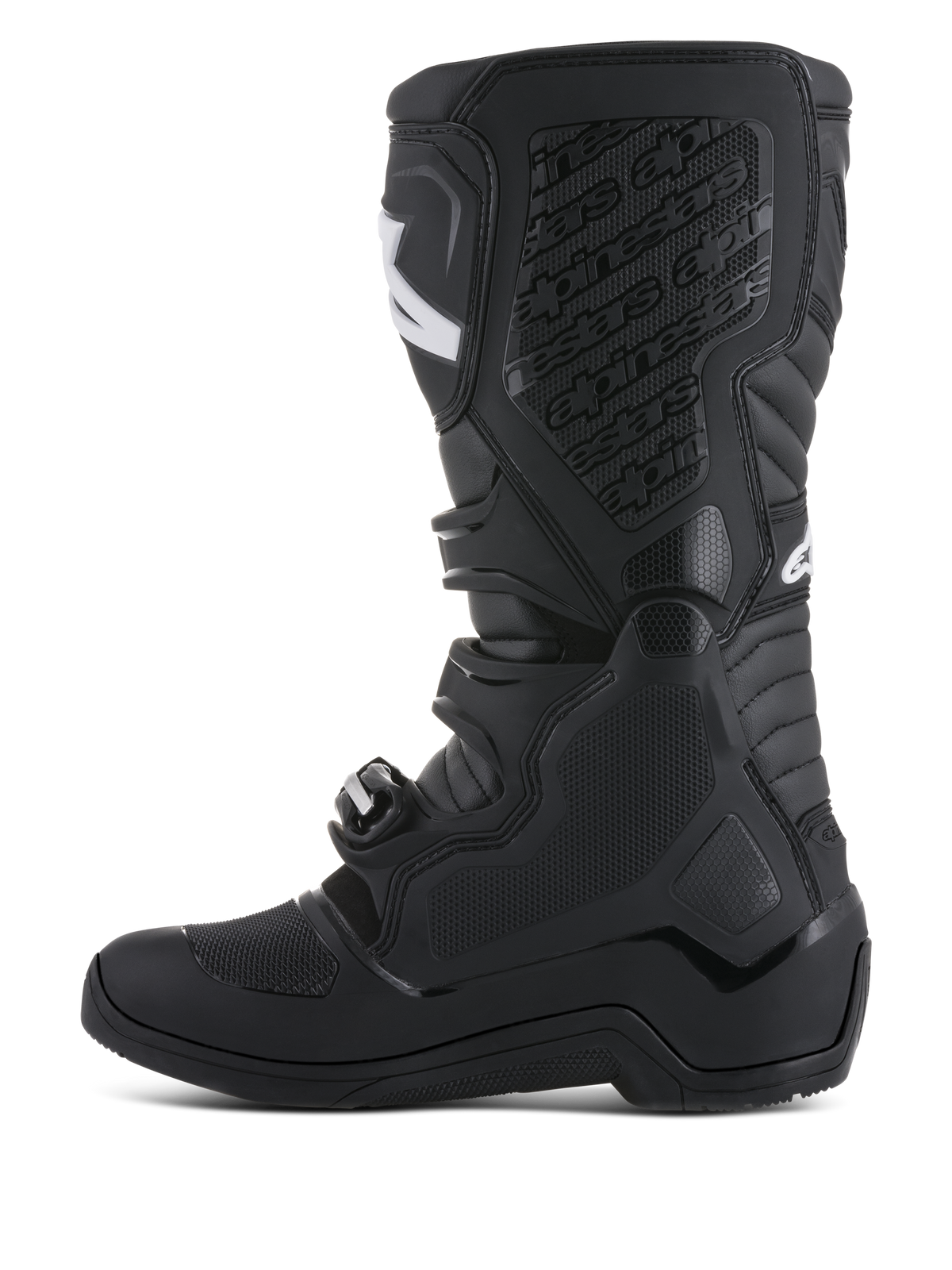 Alpinestars Tech 5 laarzen, zwarte motocross motorlaarzen met TPU-scheenplaat en biomechanisch pivotsysteem, CE-gecertificeerd.