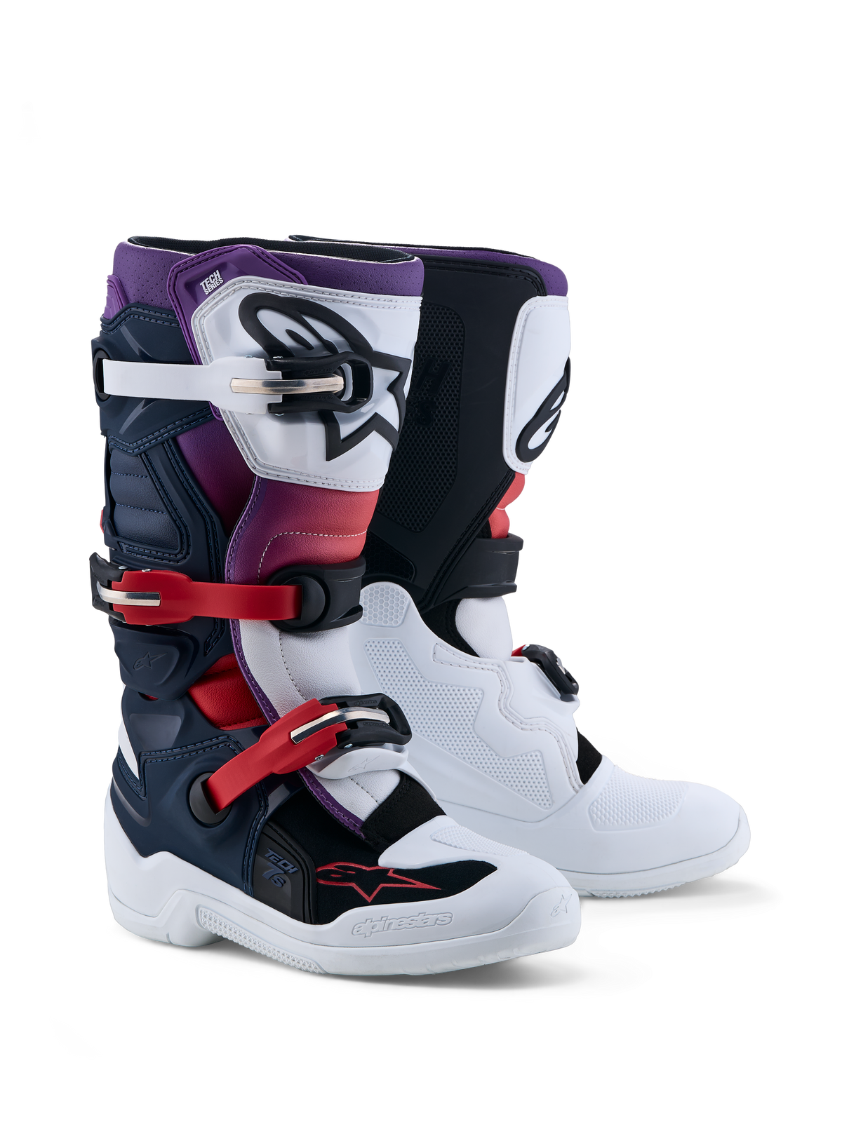 Alpinestars Jeugd Tech 7S laarzen, motorcrosslaarzen, donkerblauw, wit en zwart, CE-gecertificeerde TPU-bescherming