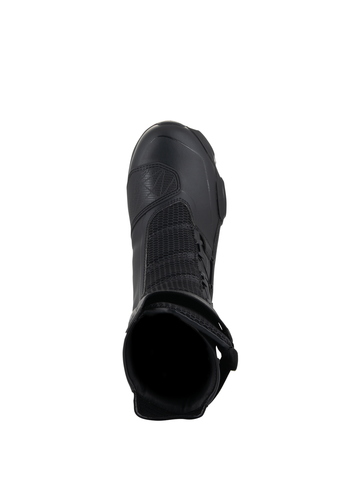 Alpinestars SP-X BOA Drystar Boots, Sport Touring Motorcycle Boots, Black, top-down view showing the interior opening, mesh paneling, and TPU shift pad, designed for waterproof performance and rider comfort
