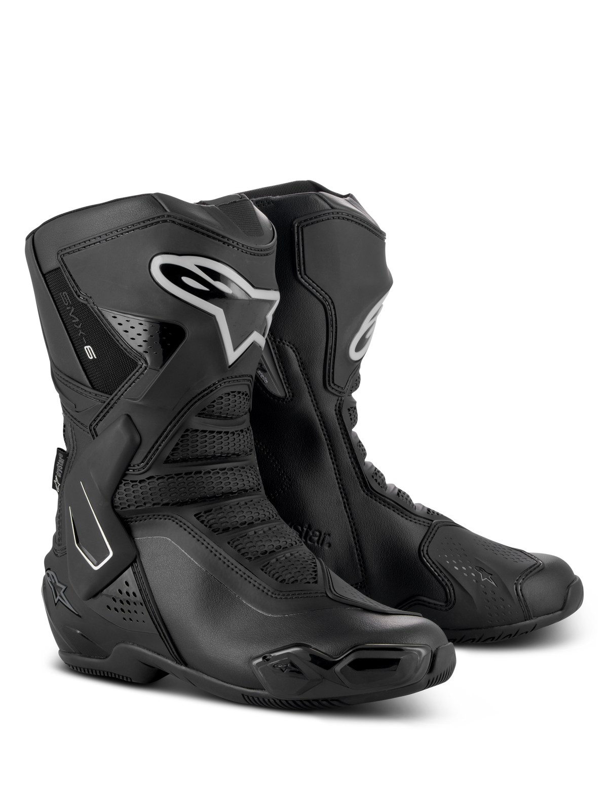 Alpinestars Stella SMX-6 V3 Drystar laarzen, motorlaarzen voor dames, zwart en zilver, waterdicht microvezel bovenwerk met TPU-bescherming, race-afgeleid ontwerp voor circuit en straat
