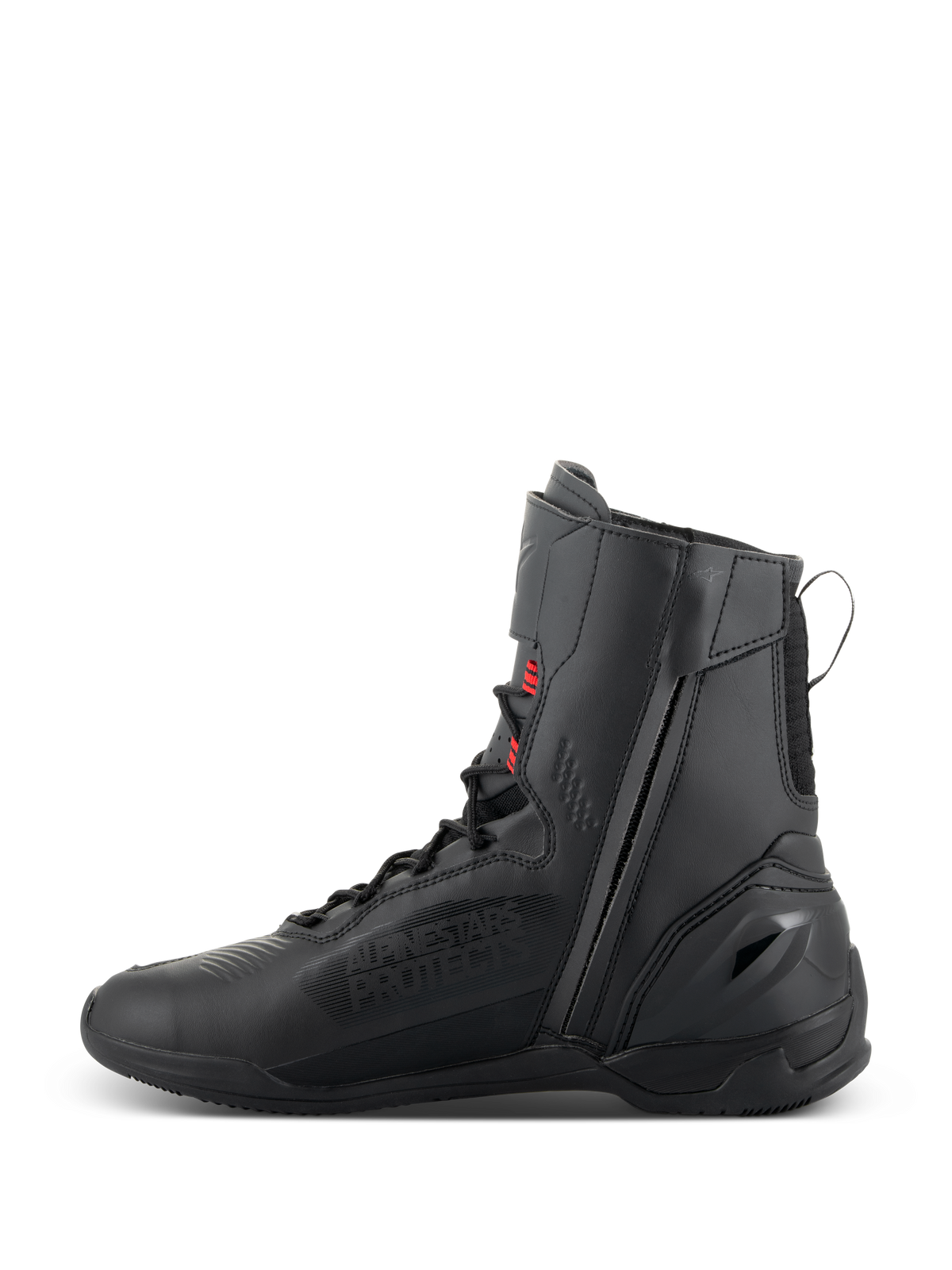 Alpinestars Superfaster schoenen, motorfietsschoenen, zwart, grijs en felrood, hoog model met ritssluiting aan de binnenzijde en snelvetersysteem, constructie van technische microvezel en Rideknit voor sportief weggebruik