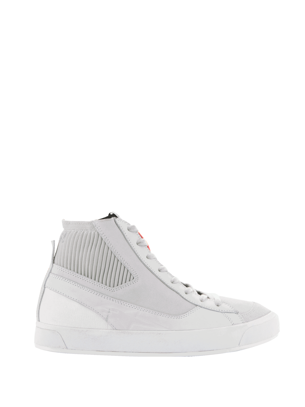 Alpinestars Stated Shoes, men's urban motorcycle shoes in white and cool gray, with nubuck upper and vulcanized sole.