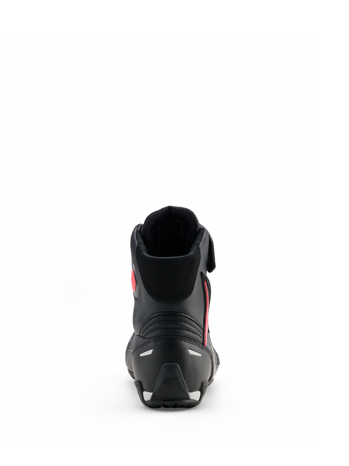 Alpinestars Stella Faster-4 Drystar® damesschoenen, Black Gray Coral Fluo, achteraanzicht met hielondersteuning en reflecterende accenten, waterdichte motorrijschoenen met een sportief ontwerp voor dames