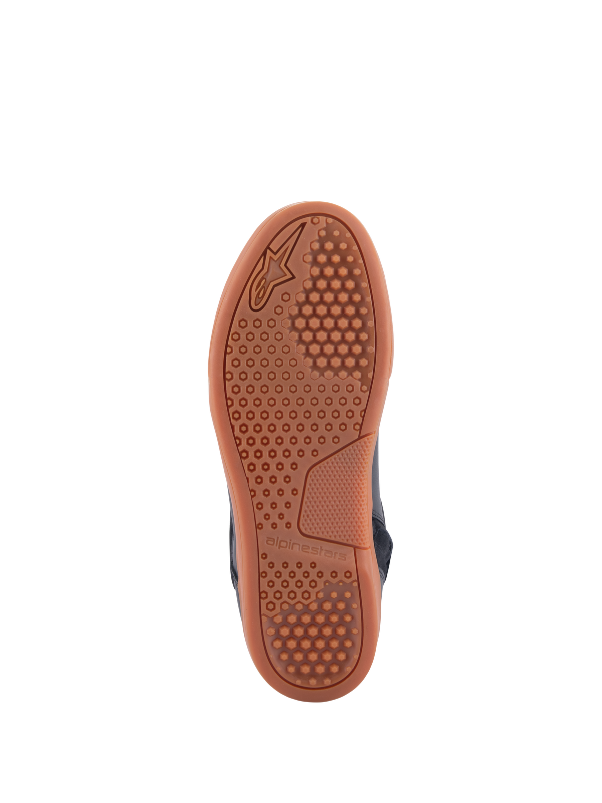 Alpinestars Chrome Drystar® schoenen, zoolaanzicht, gomkleurige rubberen buitenzool met hexagonaal grippatroon, casual stedelijke motorschoenen, Black Black Gum kleurstelling