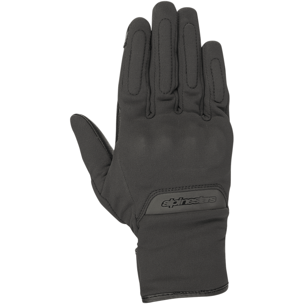 Alpinestars C1 Windstopper V2 handschoenen, stedelijke motorhandschoenen, zwart, bovenaanzicht van de handrug, winddichte textielconstructie, subtiele geïntegreerde knokkelbescherming, Alpinestars-logo op de polsmanchet