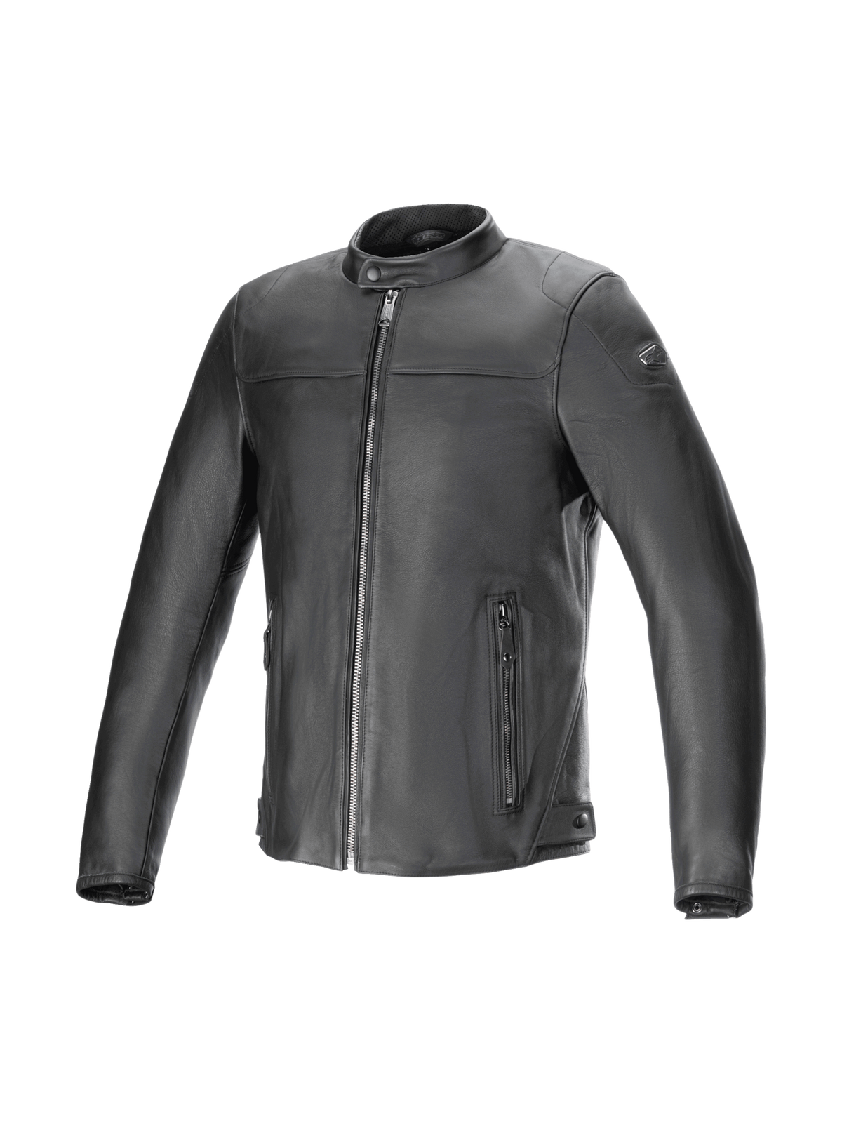 Alpinestars Blacktrack Leather Jacket, black bovine leather motorcycle jacket for men, urban road style, Tech-Air Ready.