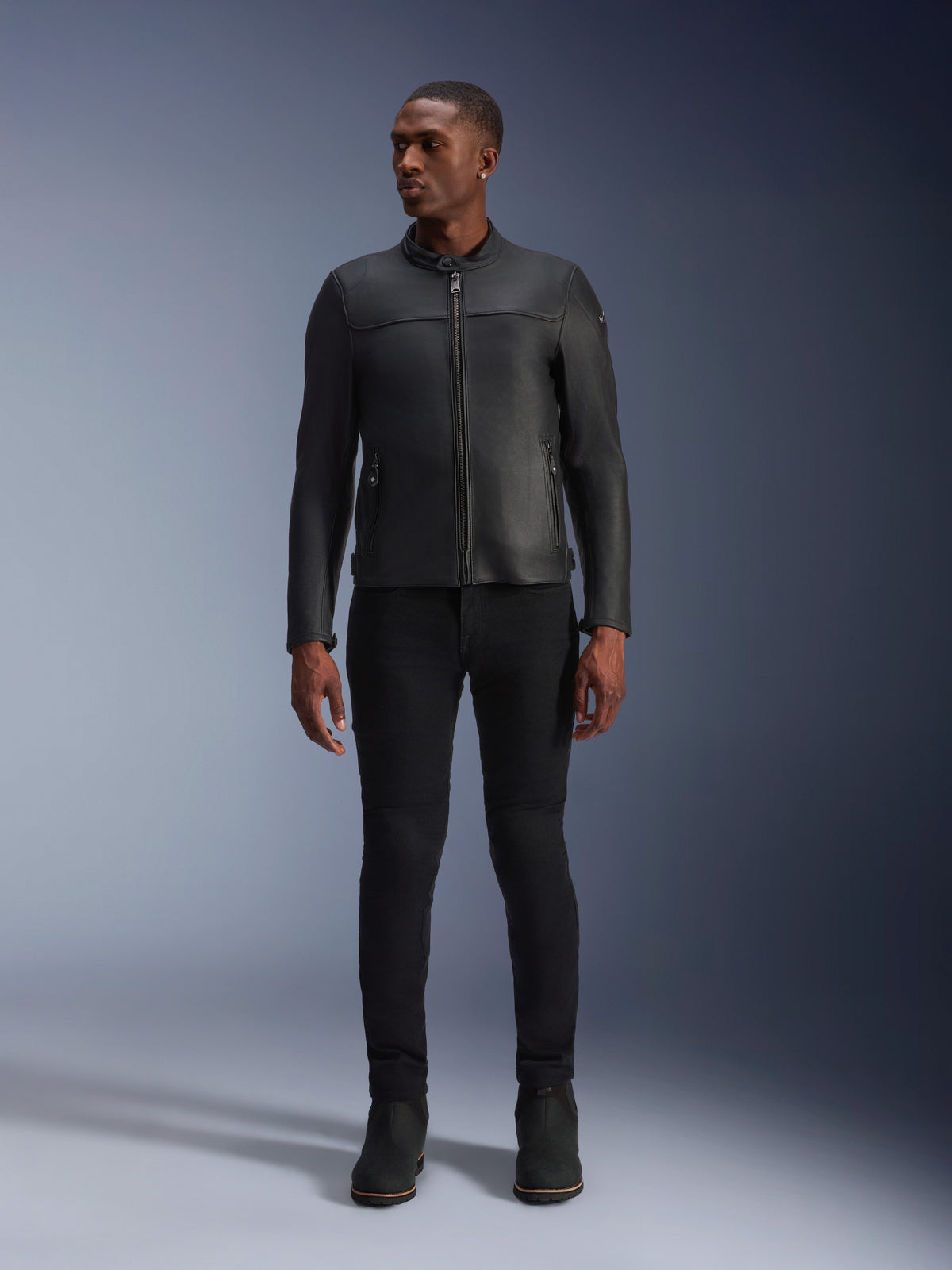 Alpinestars Blacktrack Leather Jacket, men's urban motorcycle gear, premium black bovine leather construction.