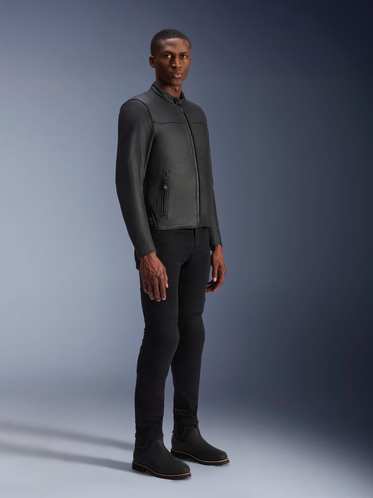 Alpinestars Blacktrack Leather Jacket, urban motorcycle style, men's black bovine leather with gunmetal zips.