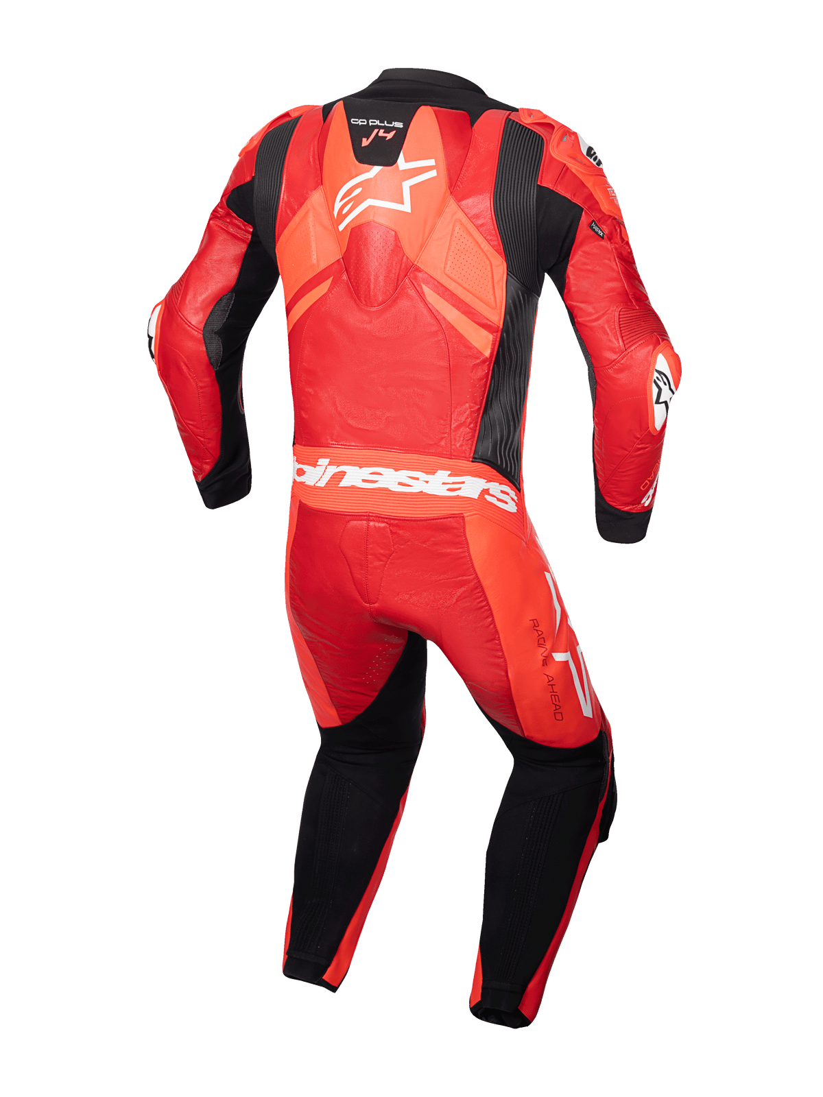 Alpinestars GP Plus V4 Sprint leren pak, eendelig heren motorracepak, rood fluo en zwart, met aerodynamische bult, premium leer, Tech-Air® ready en CE-gecertificeerd.