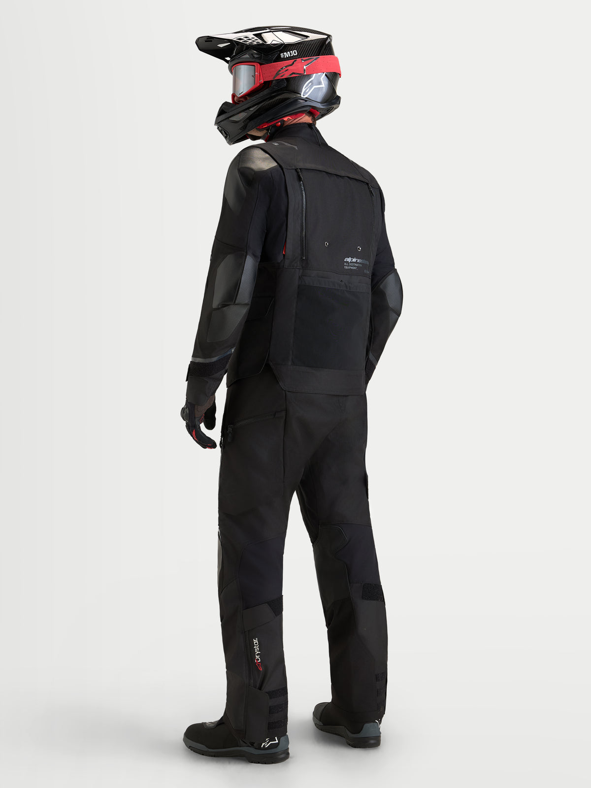 Alpinestars Harok V2 Drystar jas, heren avontuurlijke tourmotorjas in zwart, achteraanzicht met modulaire ventilatiepanelen en duurzame textielconstructie