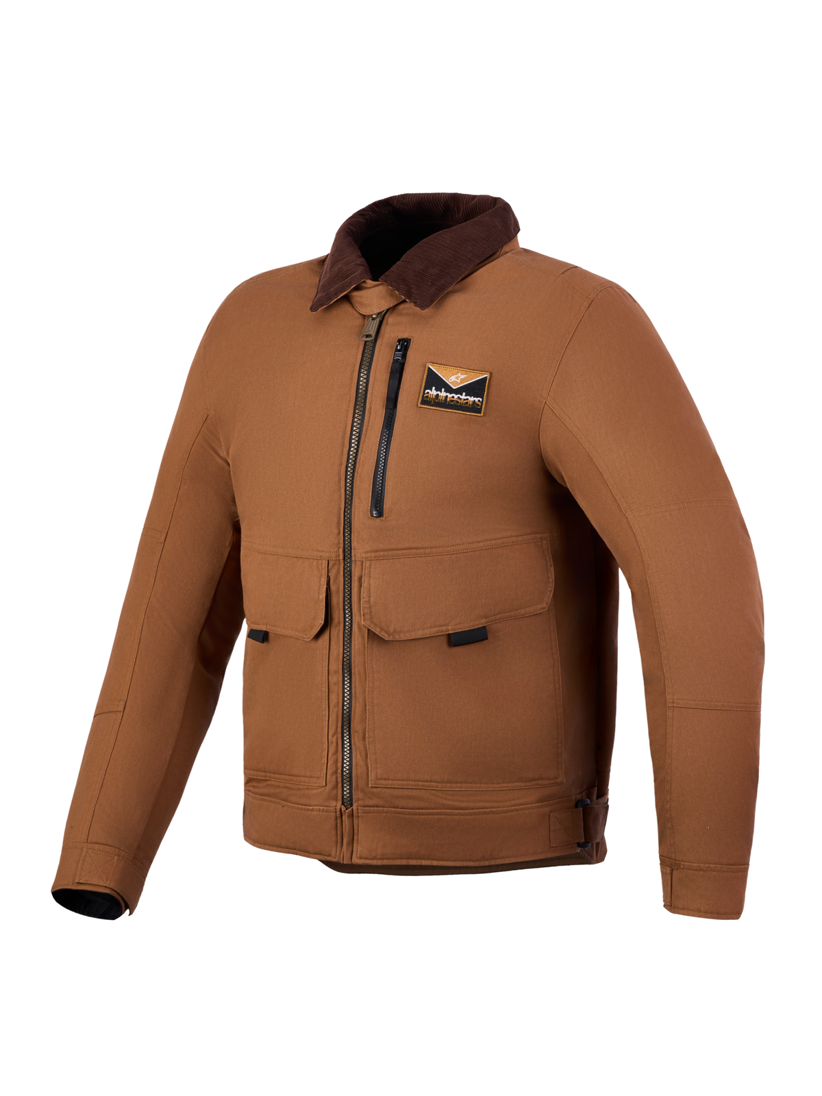 Alpinestars Mustang Waterproof Jacket, donkerroestbruine urban motorjas, CE-gecertificeerd, met stretchkeperstof en corduroy kraag