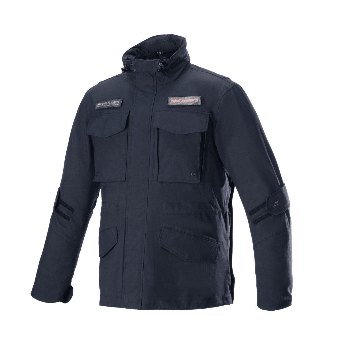 Alpinestars MO.ST.EQ Field Waterproof Primaloft Jacket, Black, Urban Motorcycle Jacket, Field Jacket Style, Four Front Flap Pockets, High Collar with Drawstrings, Durable Ripstop Construction with Logo Patches