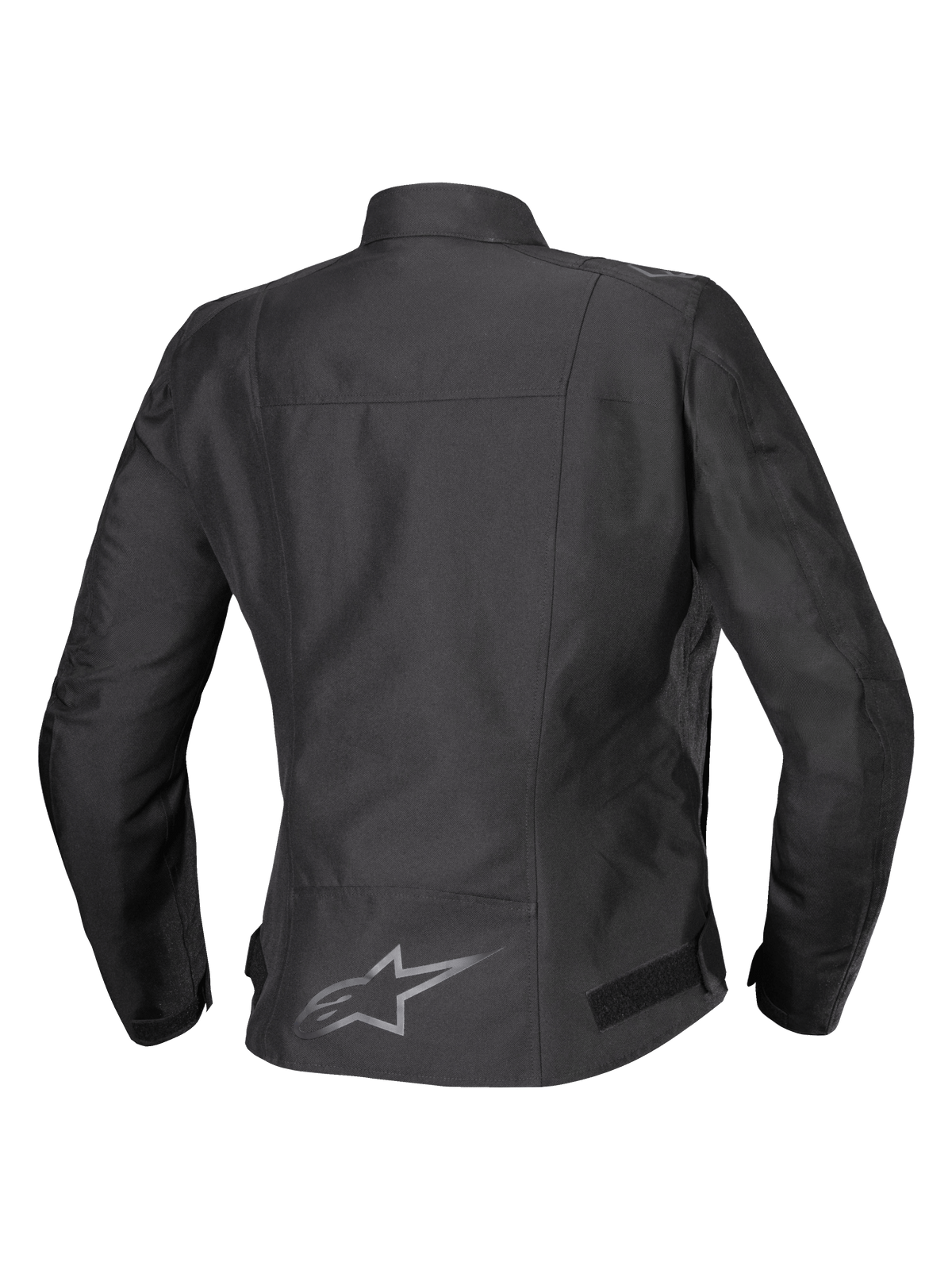 Alpinestars Stella T-SPS V2 Waterproof Jas, achteraanzicht, zwart, textiele motorjas voor dames, voorzien van een reflecterend logo op de onderrug en een sportief gevormd silhouet