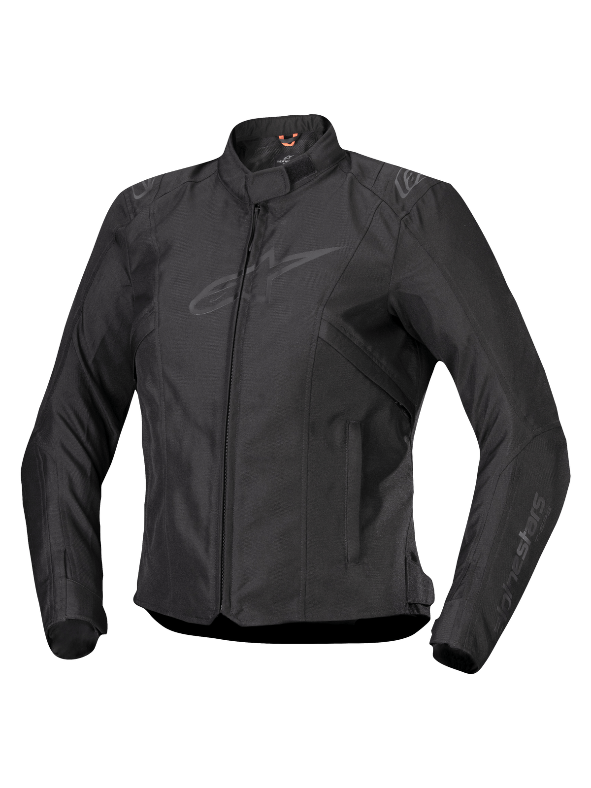Alpinestars Stella T-SPS V2 Waterproof Jacket, dames motorjas, zwart, ritssluiting aan de voorzijde, lage kraag, subtiele logo's op de borst en mouwen, duurzame textielstof met een getailleerd sportief silhouet, professionele motoruitrusting