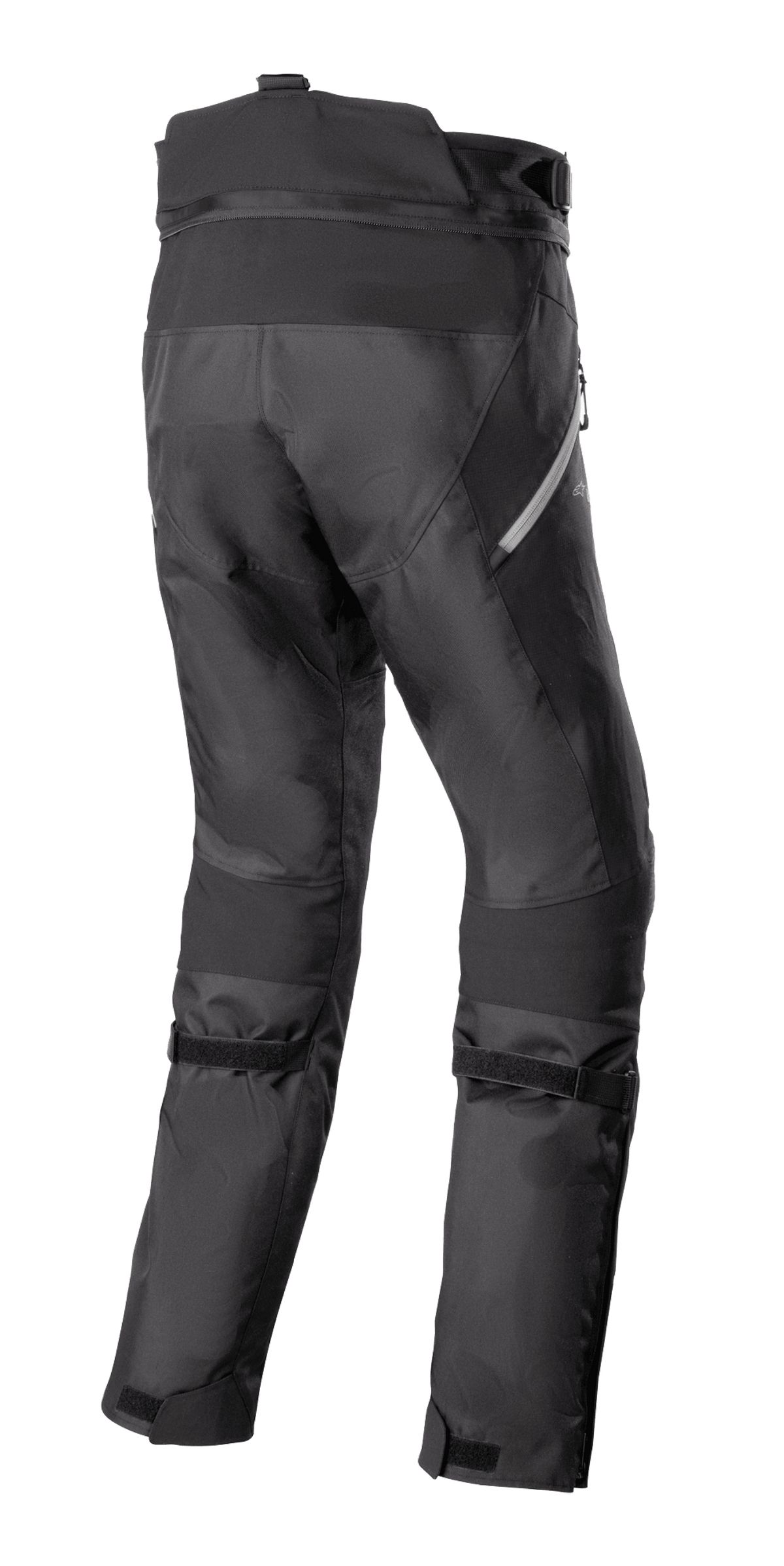 Alpinestars Stella Bogotá Pro Drystar 4 Seasons Broek, adventure motorbroek voor dames, zwart, achteraanzicht met technische textielconstructie, verstelbare kuitbanden en reflecterende details aan de zijkant.