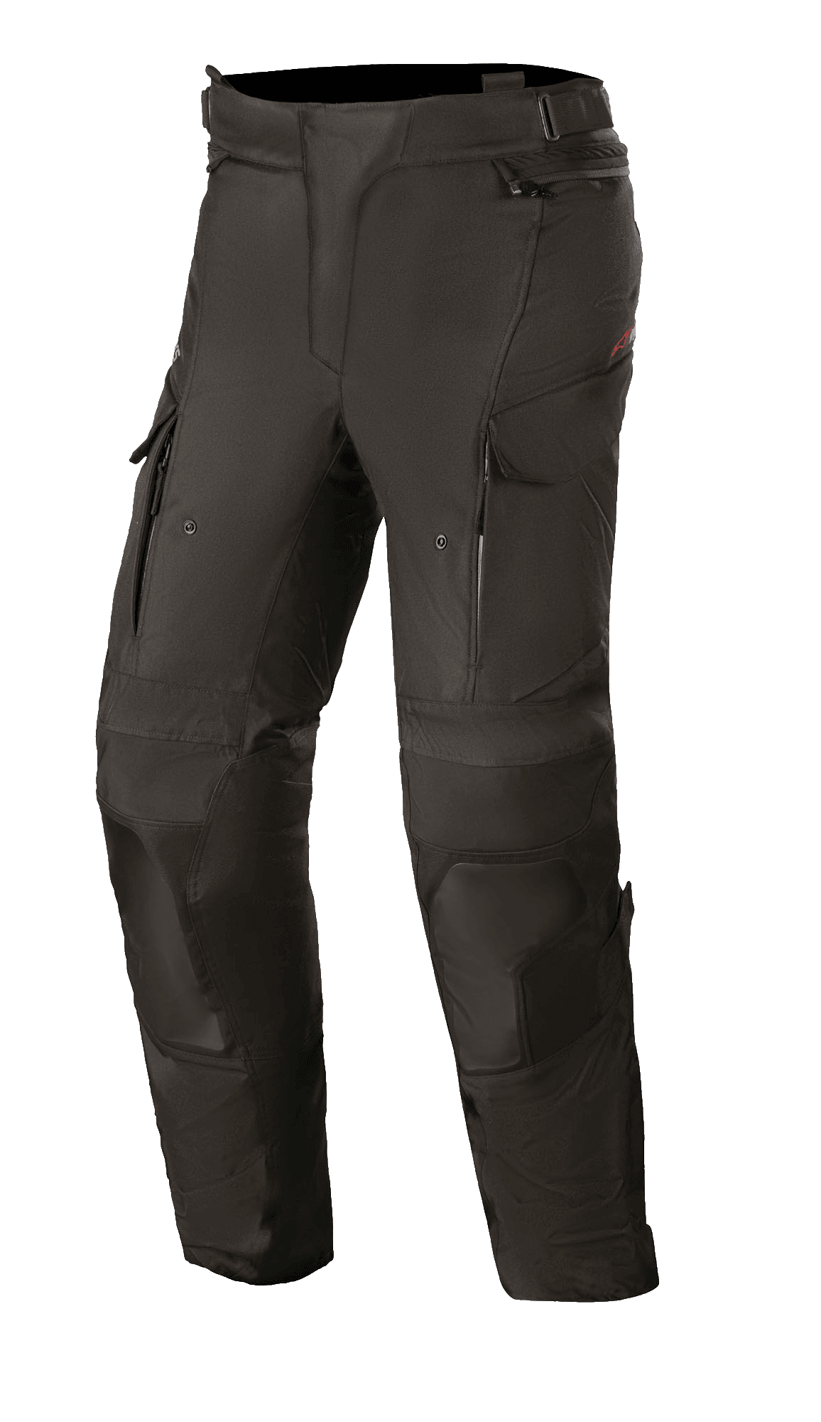 Alpinestars Stella Andes V3 Drystar motorbroek voor dames, zwarte touringbroek, waterdichte en ademende textielconstructie, versterkte knie- en dijpanelen, ventilatieopeningen op de dijen met rits, cargozakken, verstelbare tailleband voor adventure rijden.