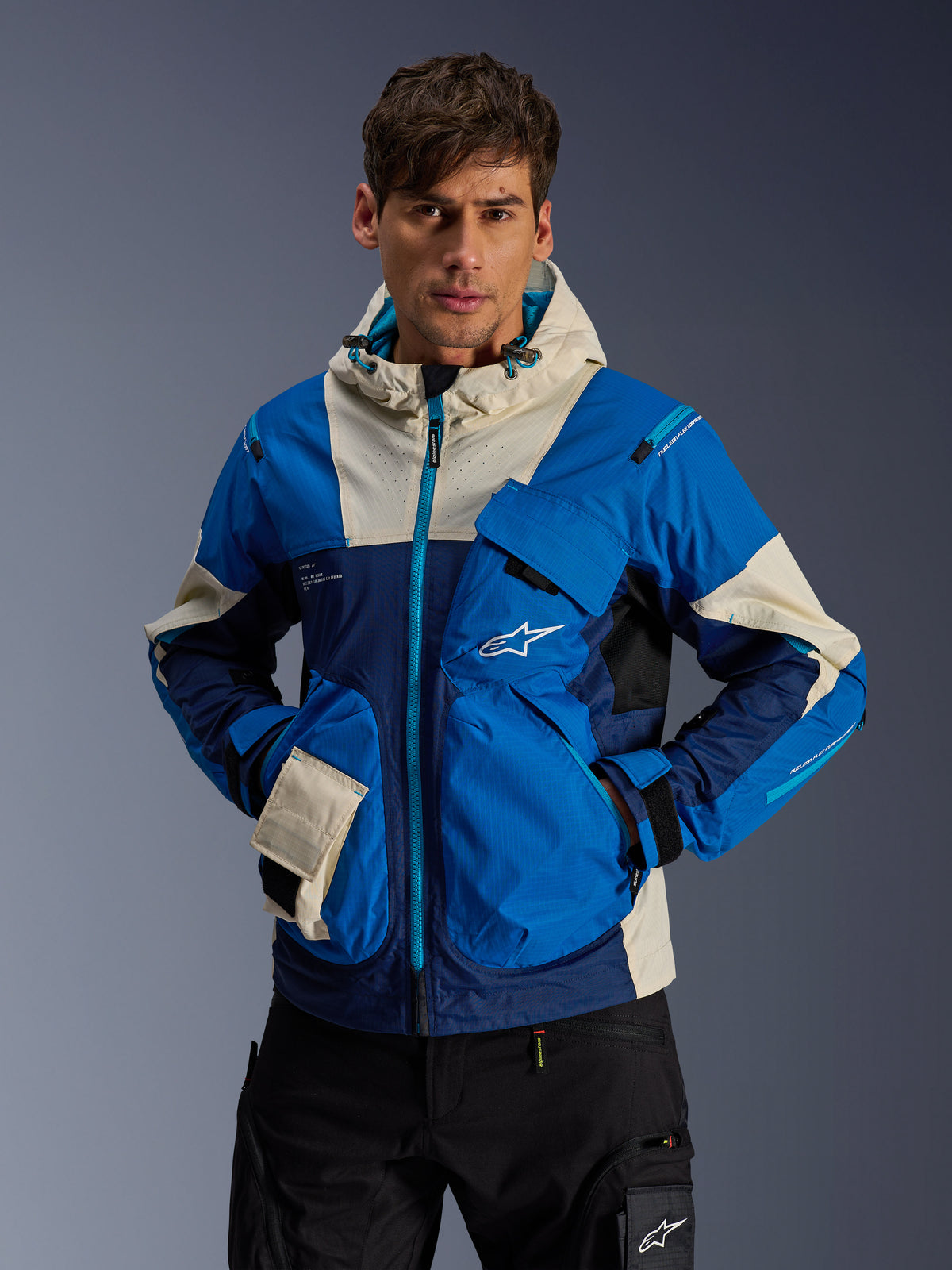 Alpinestars Mogress Air Jacket, blue and navy urban motorcycle jacket for men with technical ripstop fabric.