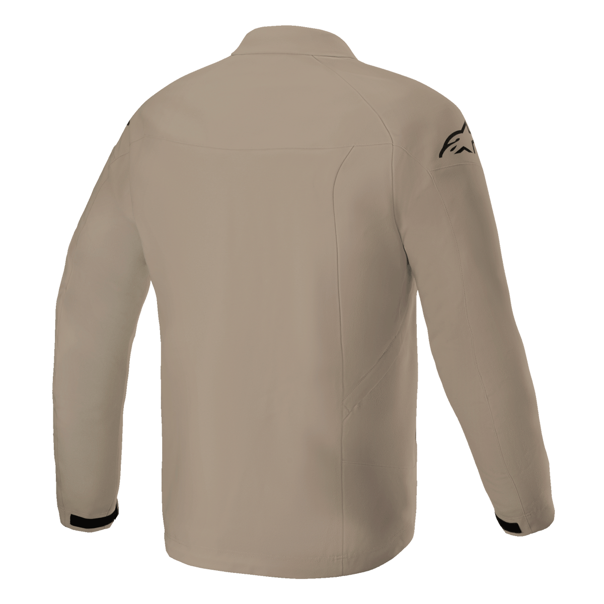Alpinestars Aeron Jacket, motorjas, tan, achteraanzicht met een minimalistisch urban ontwerp, ademende textielconstructie met een zwart logo op de schouder en zwarte accenten op de manchetten
