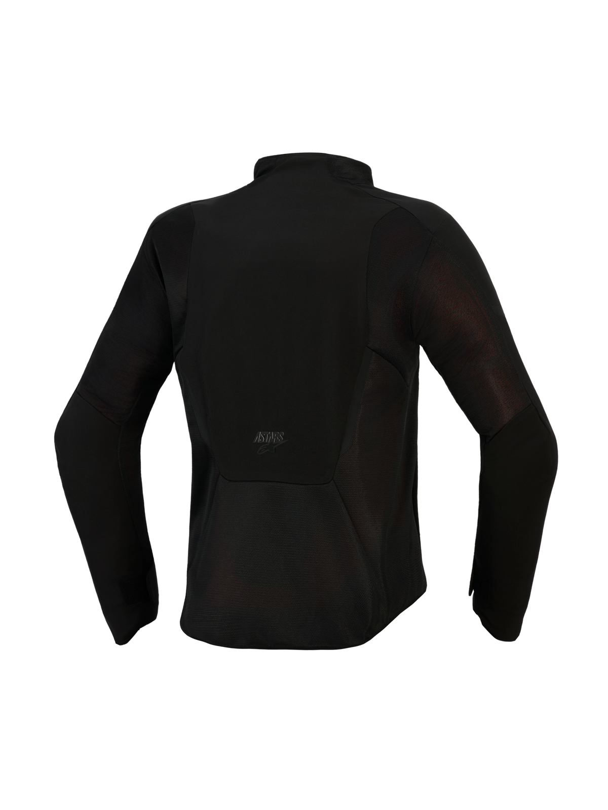 Alpinestars Stella Aeroshell Airflow Jas, dames motorjas, Black Anthracite, achteraanzicht met uitgebreide mesh ventilatiepanelen, lasergeperforeerd softshell-chassis en ASTARS-branding op de onderrug
