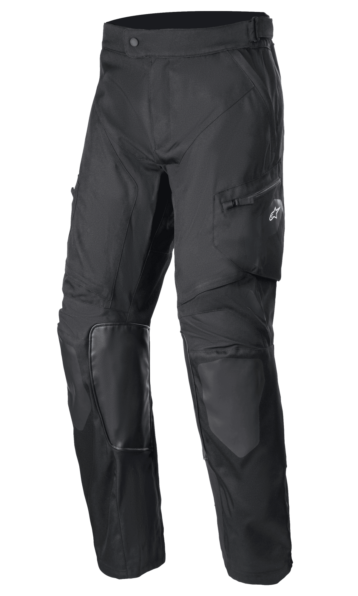 Alpinestars Venture XT Pants Over Boot, zwarte adventure motorbroek, versterkte knie- en dijbescherming, getextureerde duurzame stof, verstelbare taille, zakken met ritssluiting, beschermende motorkleding