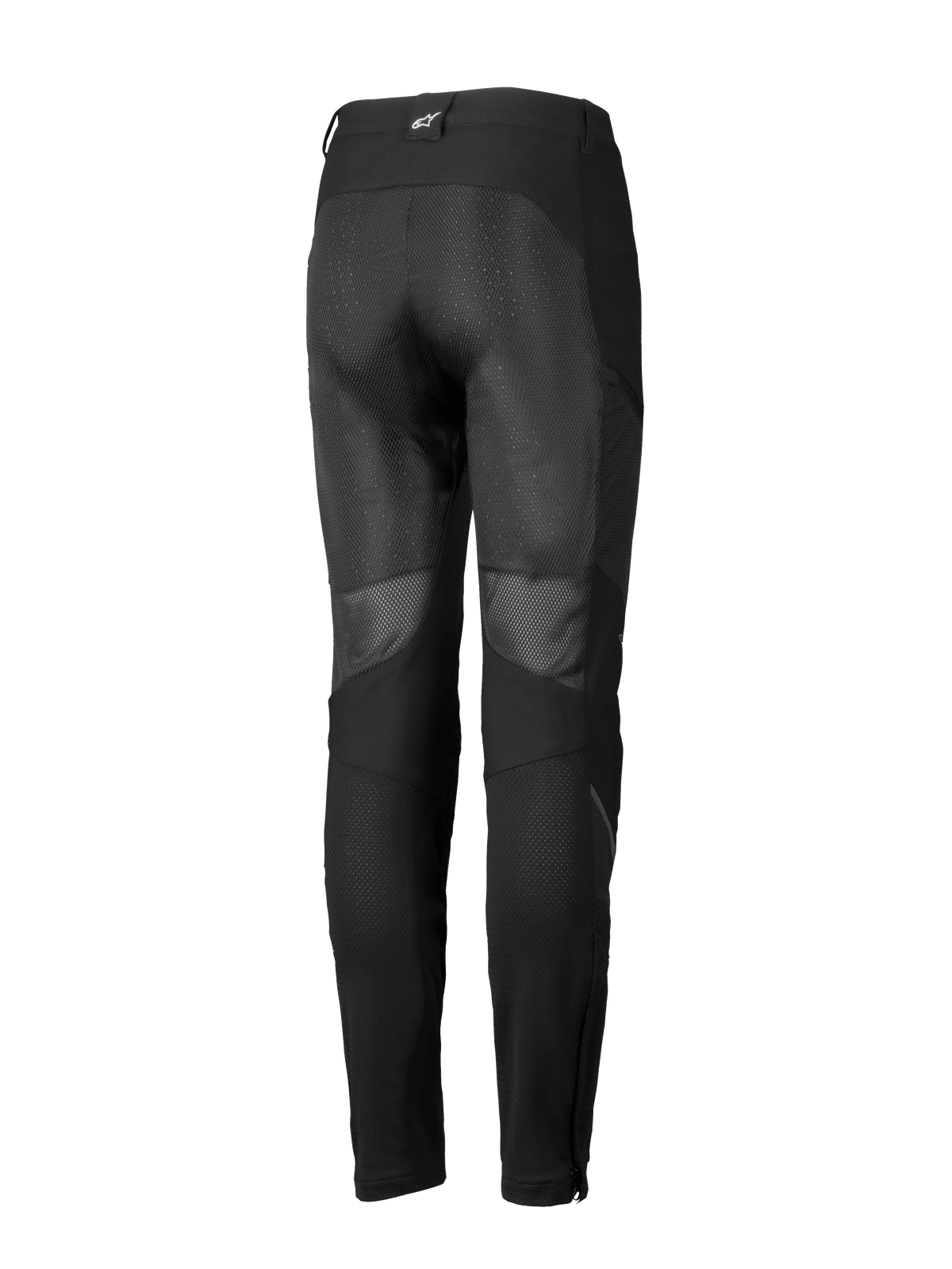 Alpinestars Stella Troop-Air broek, motorbroek voor dames, zwart, achteraanzicht met grote mesh ventilatiepanelen aan de achterkant van de benen, textielconstructie en een klein wit logo op de achterste riemlus.