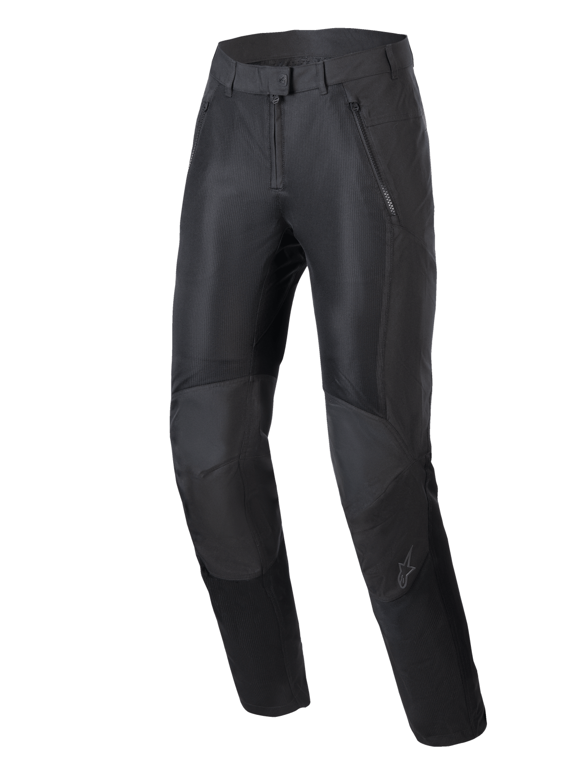Alpinestars Stella C-1 Air Pants, Women's Urban Motorcycle Pants, Black, featuring large mesh ventilation panels on the front, durable polyfabric construction, and ergonomic knee design with integrated protection.