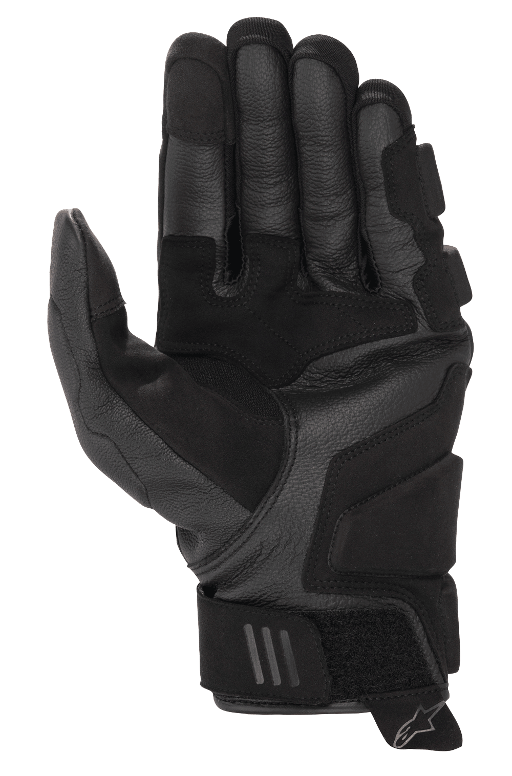 Alpinestars Phenom Leren Handschoenen, motorhandschoenen, zwart, handpalmweergave met versterkte constructie van geitenleer, gewatteerde landingszones en kort manchetontwerp met verstelbare polsband en Alpinestars logo-treklipje