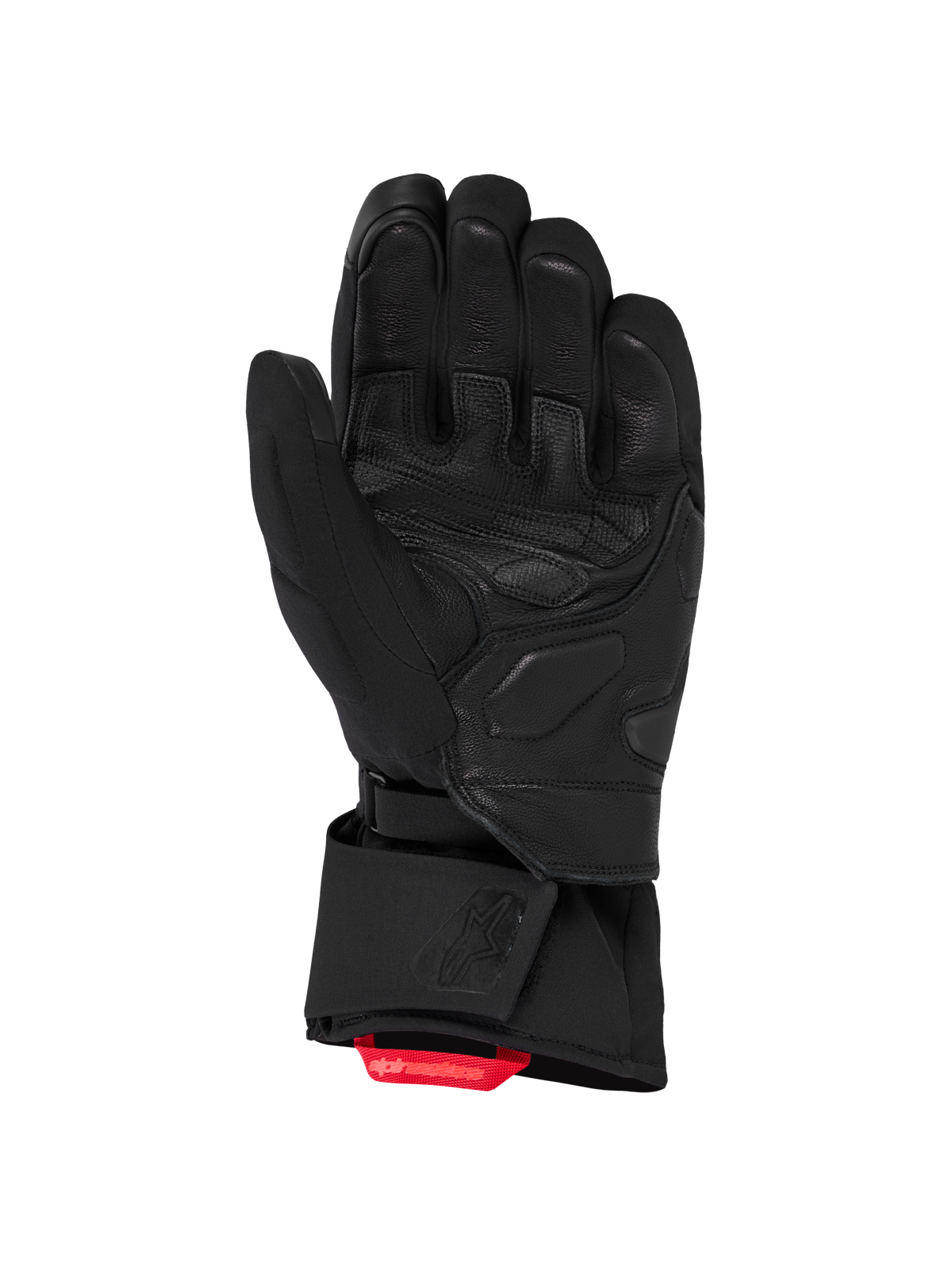 Alpinestars Wt 5 Drystar Insulated Handschoenen, winter adventure motorhandschoenen, zwart met rode aantreklip, waterdichte Drystar-membraanconstructie en geitenlederen handpalm