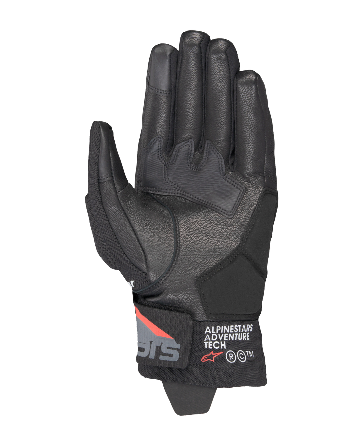 Alpinestars Corozal V3 Drystar® handschoenen, Black Deep Gray Red Fluo, handpalmweergave met leren constructie, synthetische handpalmversterkingen en korte manchet met Alpinestars Adventure Tech branding
