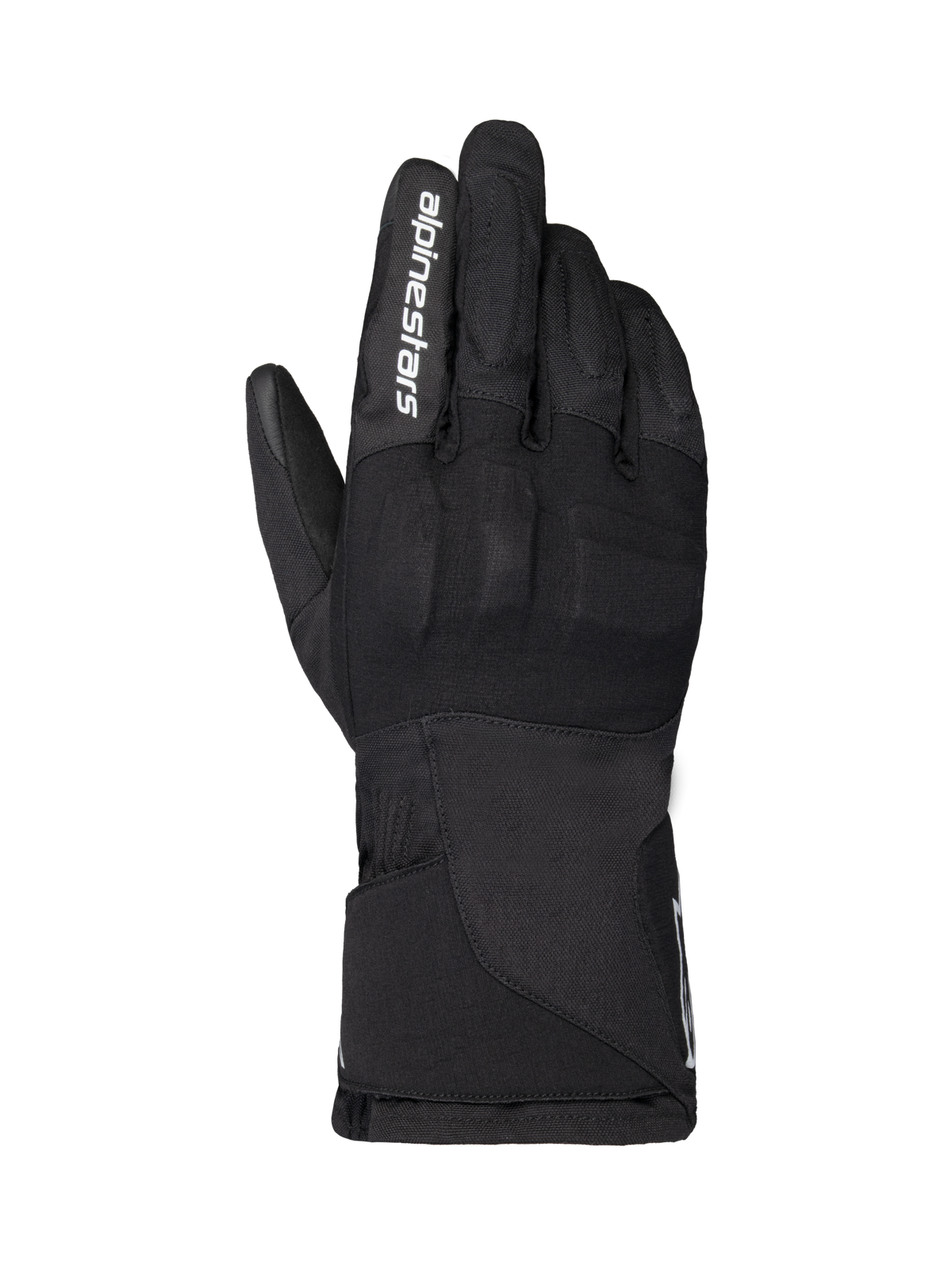 Alpinestars WT-1 Drystar geïsoleerde handschoenen, motorhandschoenen, zwart, textielconstructie met geïntegreerde knokkelbescherming, witte Alpinestars-branding op de wijsvinger, lange manchet, waterdichte en thermische motoruitrusting voor weg- en adventure-gebruik
