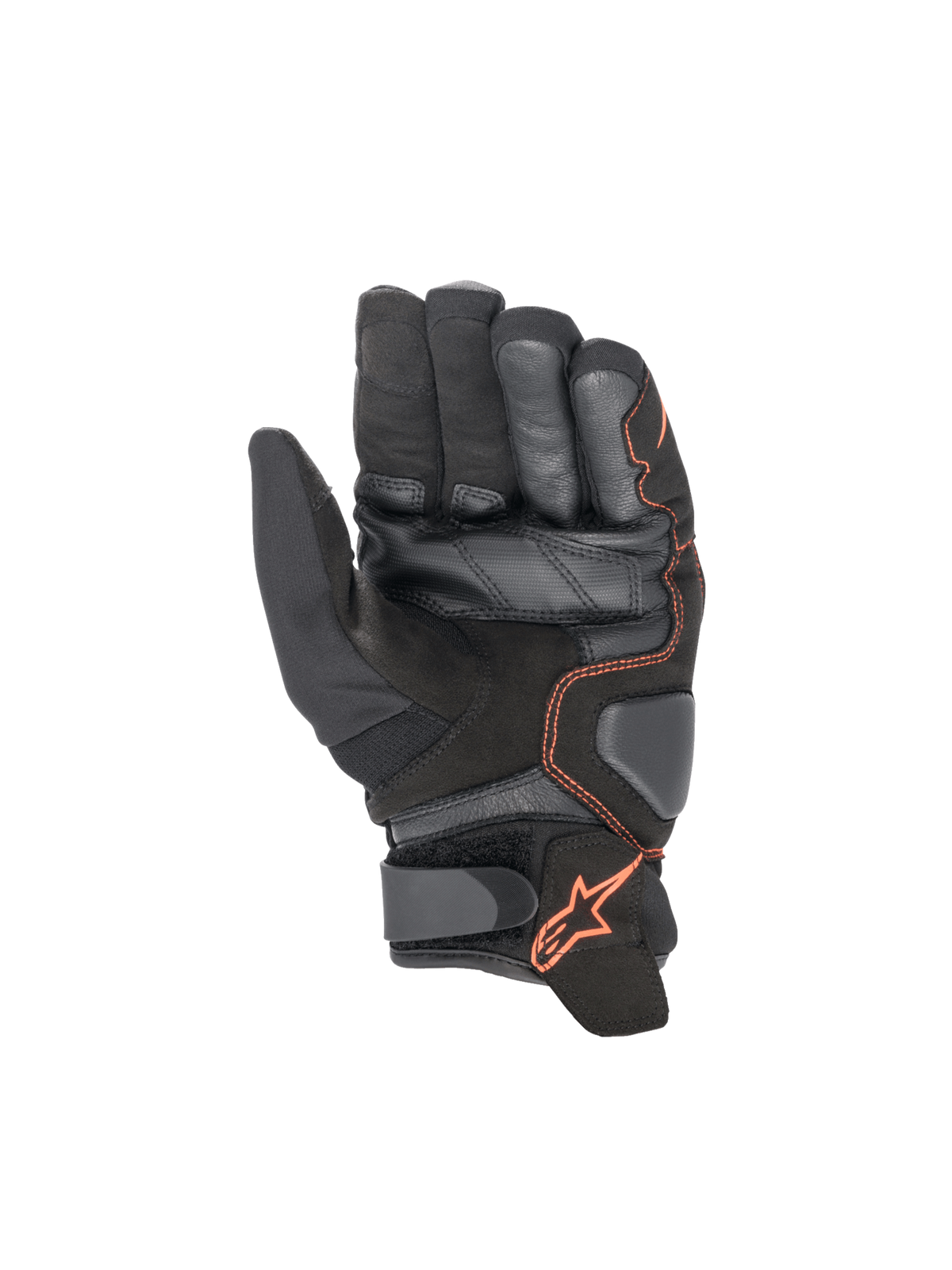 Alpinestars Smx-1 Drystar handschoenen, waterdichte motorhandschoenen voor road racing, zwart en rood fluo, versterkte leren handpalm met padding, CE-gecertificeerd
