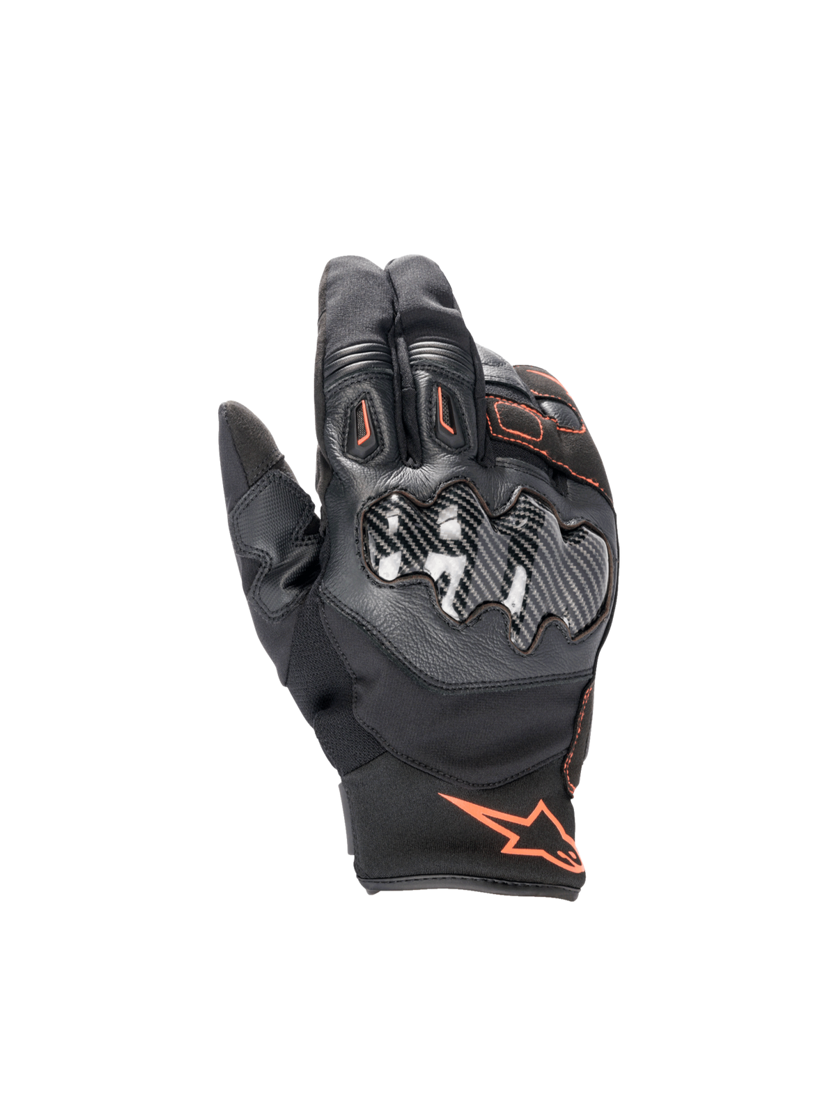Alpinestars SMX-1 Drystar motorhandschoenen, heren, waterdicht, zwart en rood fluo, met carbon knokkelbescherming.