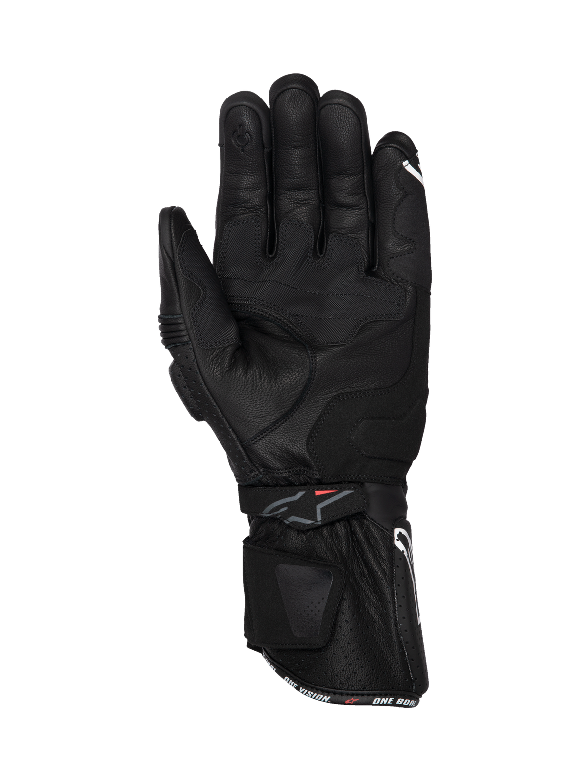 Alpinestars SP-3 handschoenen, zwarte leren motorhandschoenen, palmweergave met lange manchet en extra grip voor weggebruik