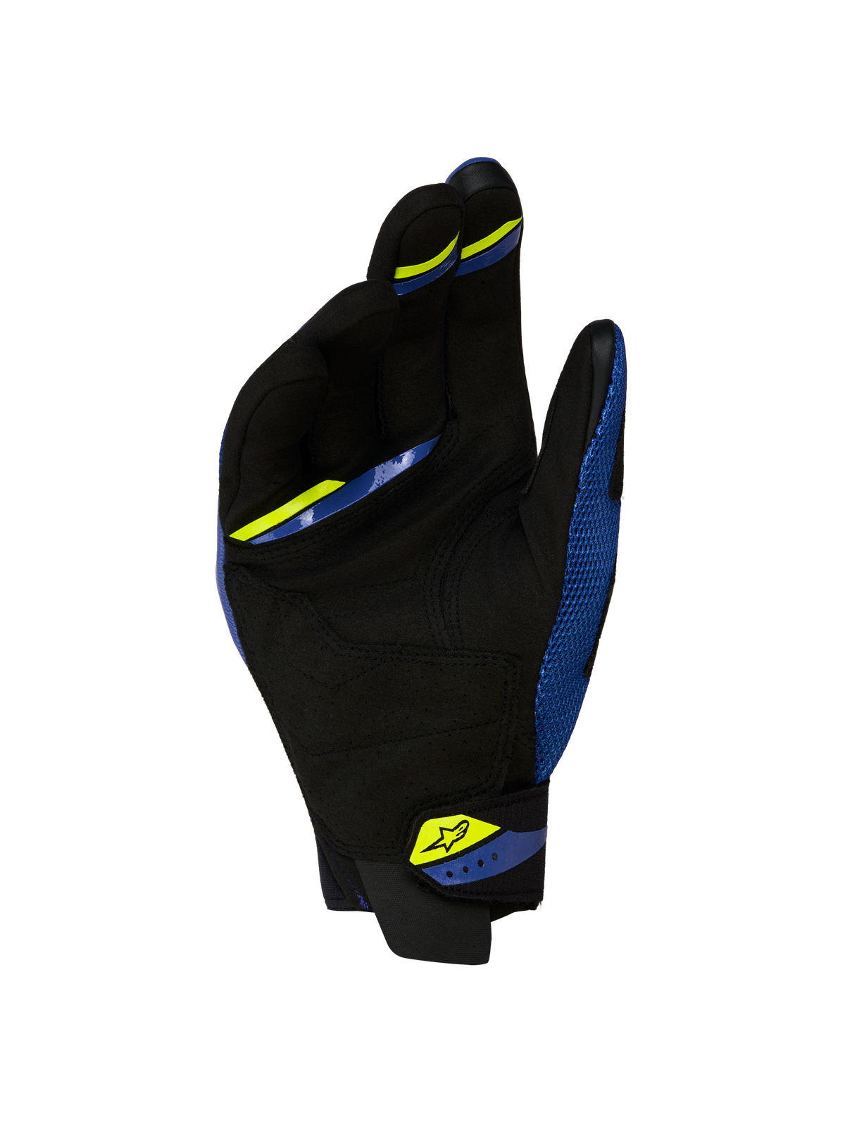 Alpinestars Megawatt V2 Air handschoenen, motorcross- en enduro-motorhandschoenen, blauw en zwart, handpalanzicht met versterkte constructie en neopreen manchet